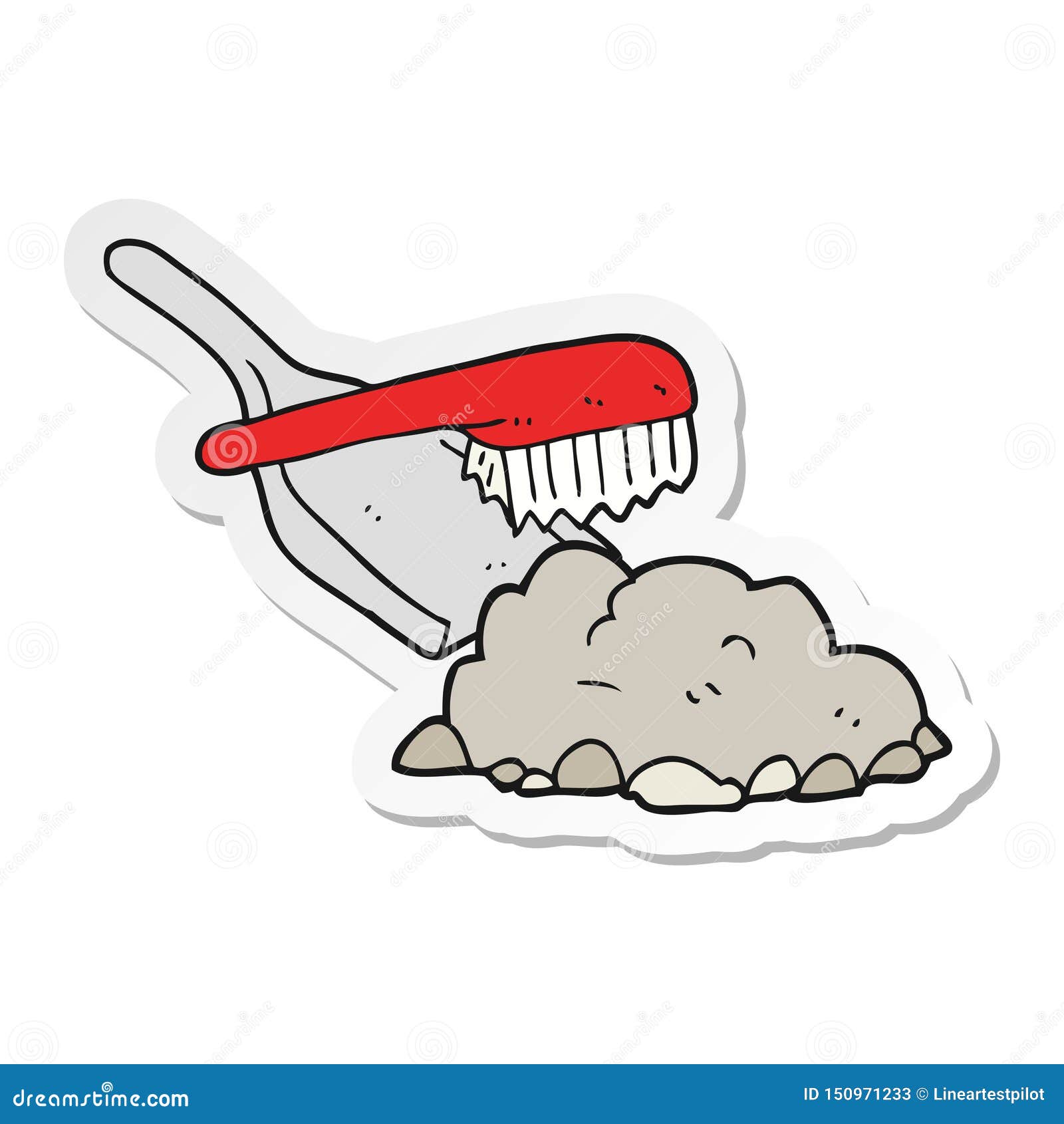 A Creative Sticker of a Cartoon Dust Pan and Brush Sweeping Stock