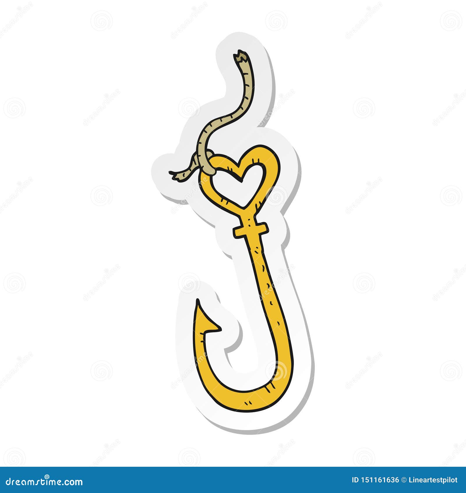 A Creative Sticker of a Cartoon Love Heart Fish Hook Stock Vector