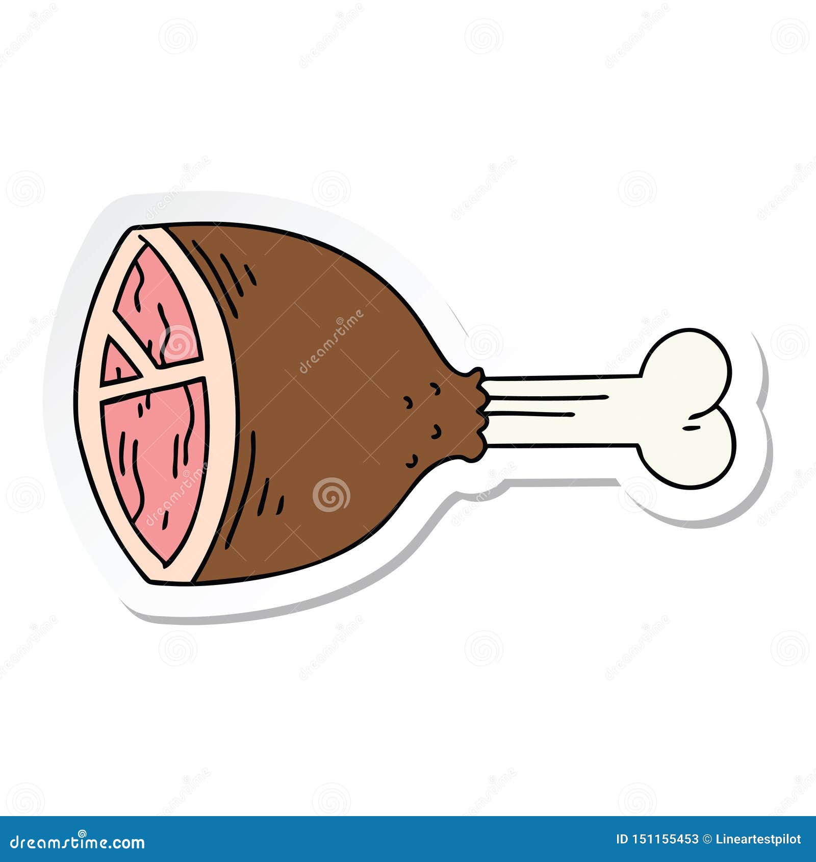 A Creative Sticker of a Quirky Hand Drawn Cartoon Meat Bone Stock