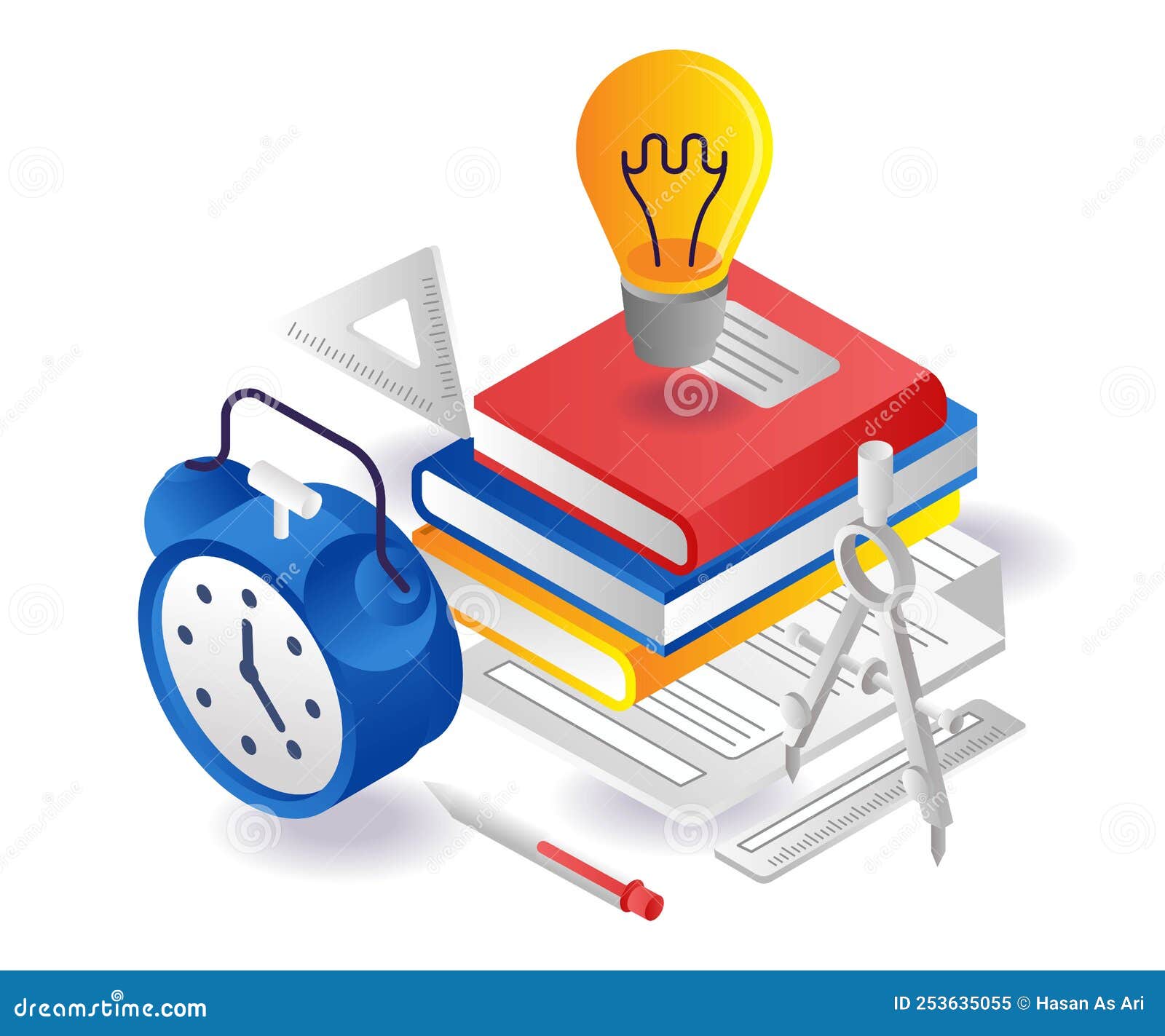Creative Student Book in Flat Isometric Illustration Design Stock