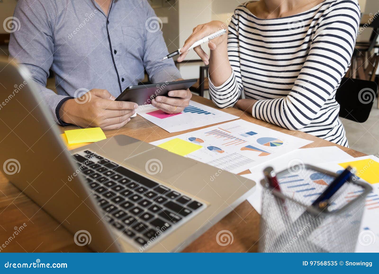 Creative Team Job. Young Business Man Working with Startup Project Analyse Graph Plans and