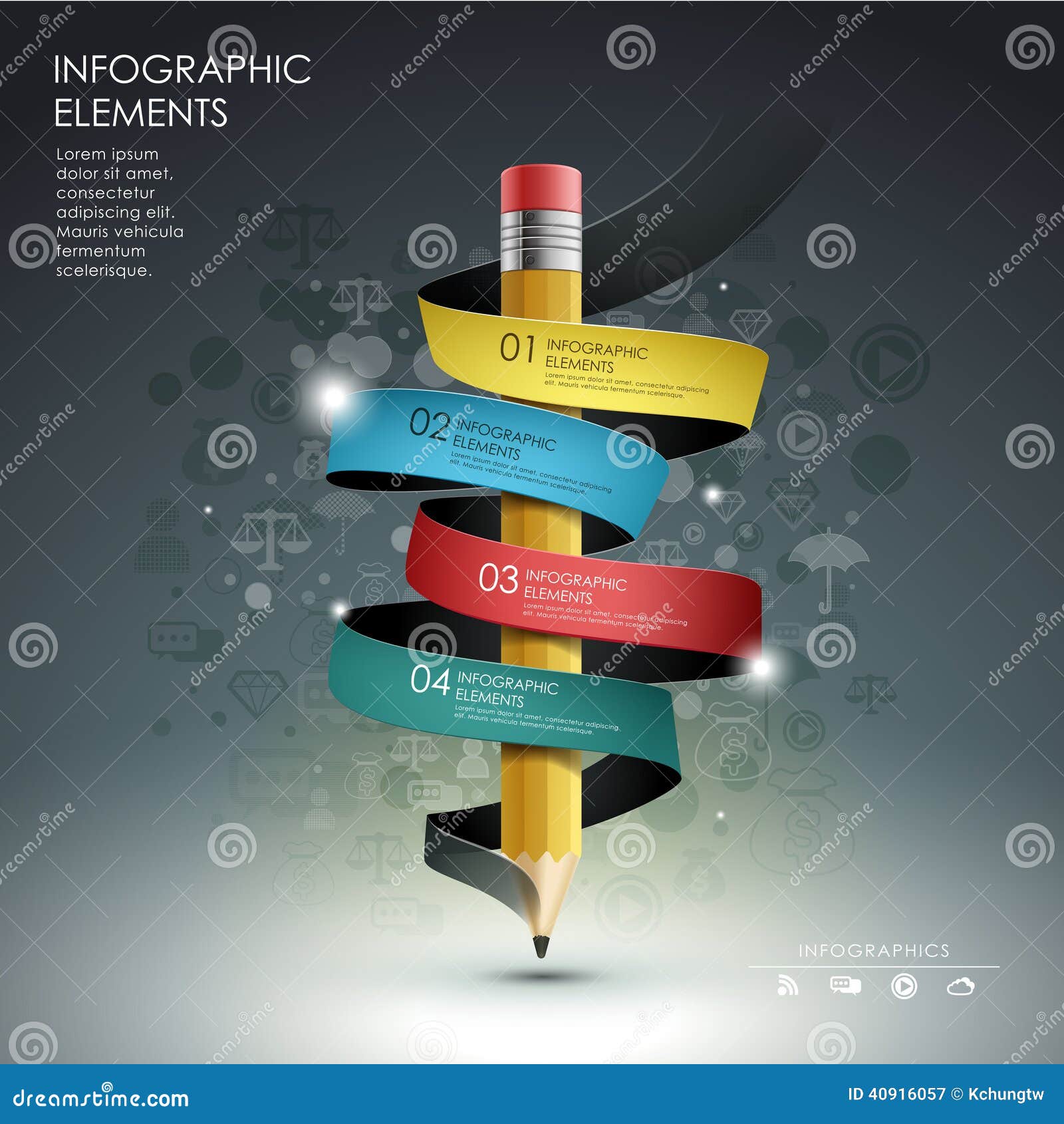 creative template with pencil ribbon banner flow chart