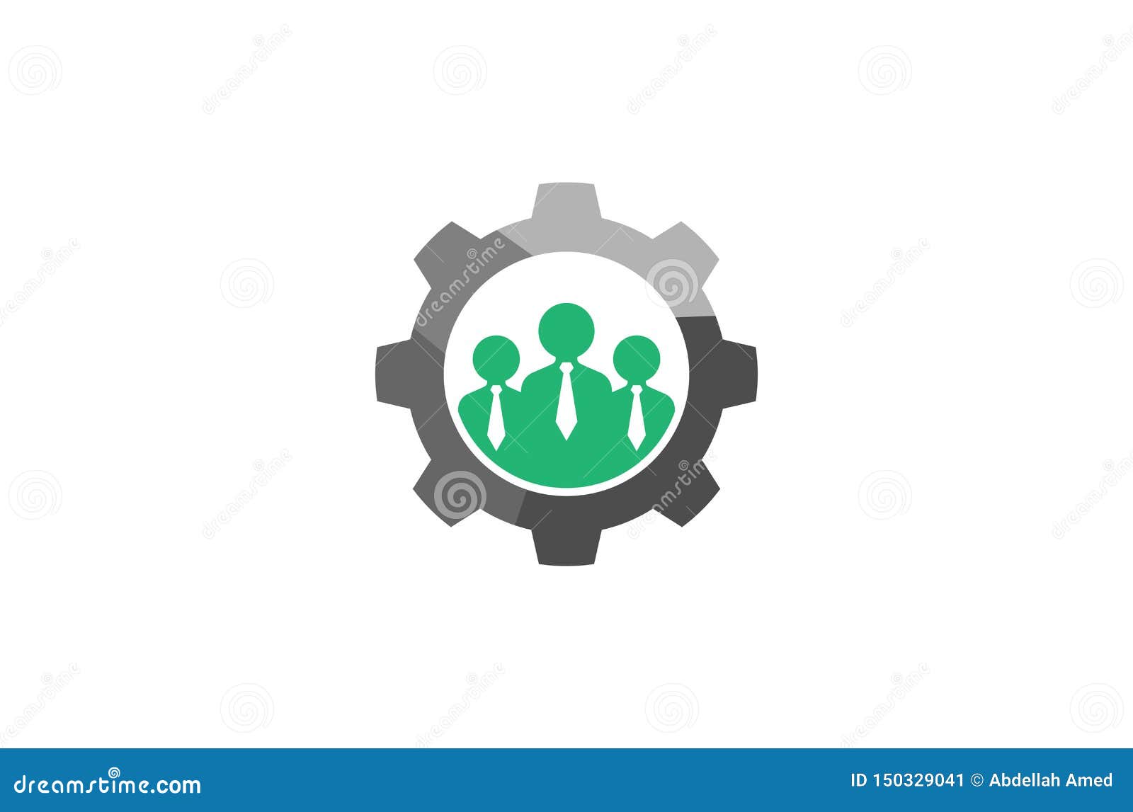 Creative Three People Team Gear Logo Design Illustration Stock Vector