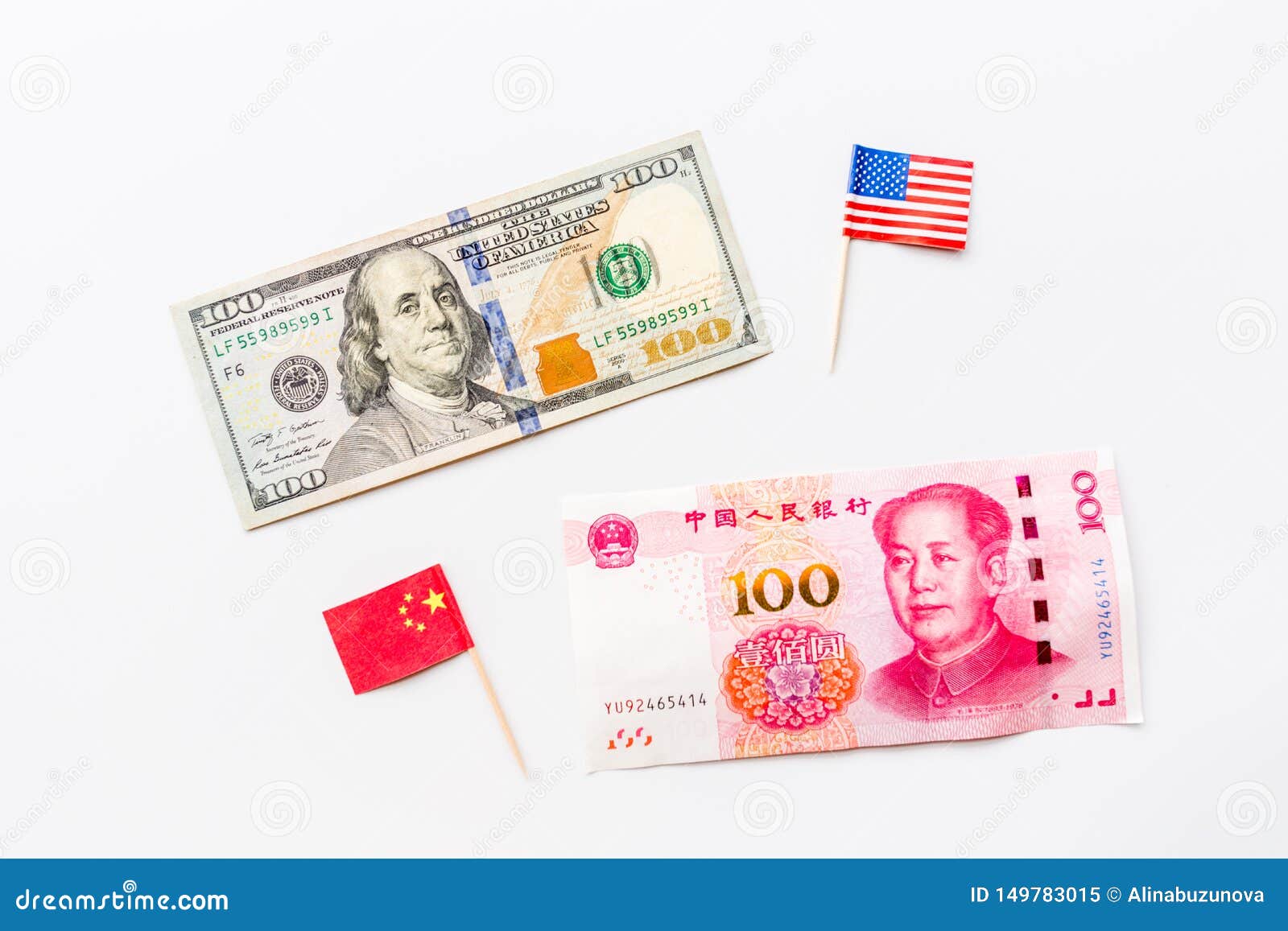 Creative Top View Flat Lay Of China And USA Flag, Mockup ...