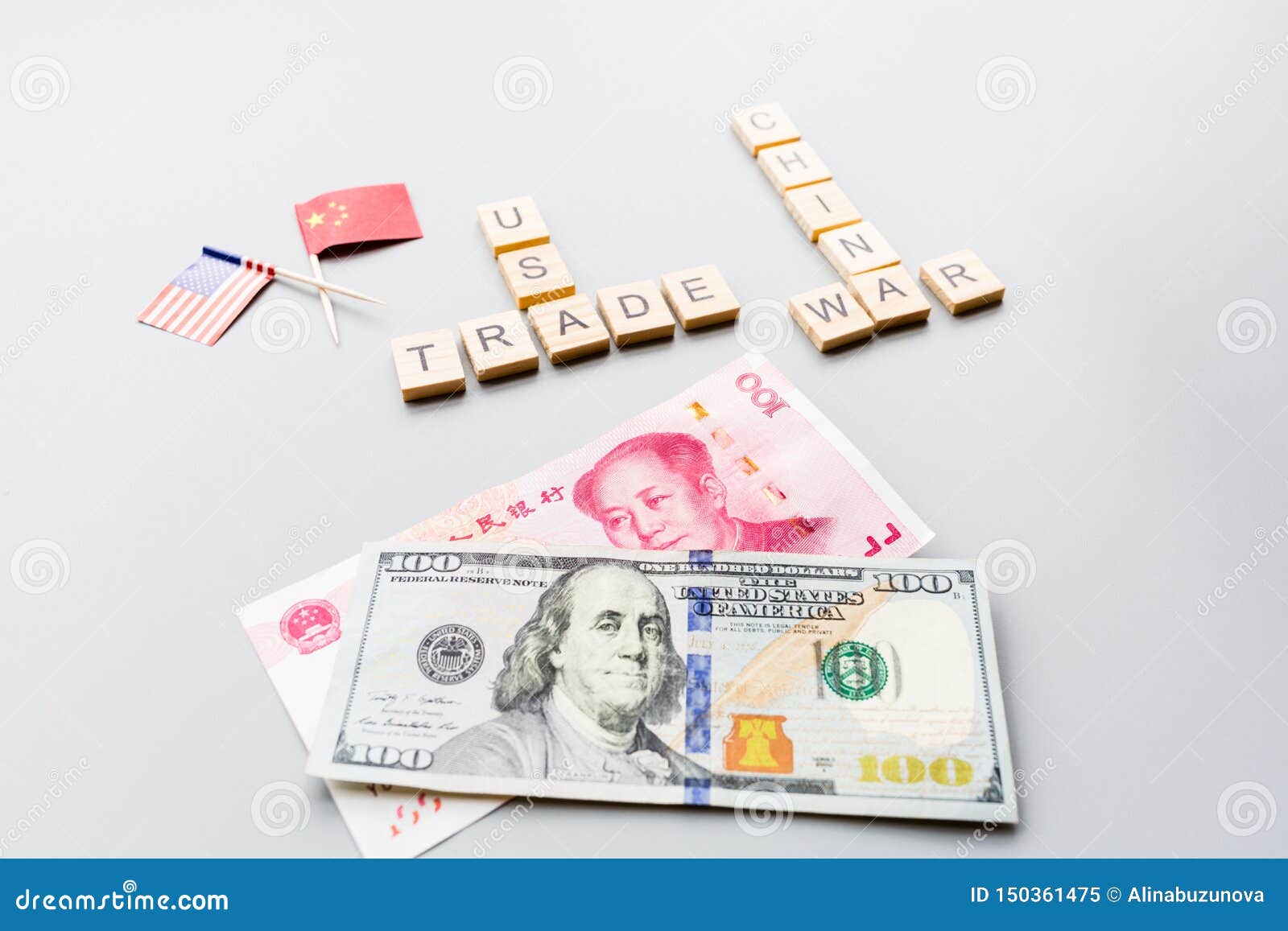 Download Creative Top View Flat Lay Of China And USA Flags And Cash Money, Mockup And Copy Space On Gray ...
