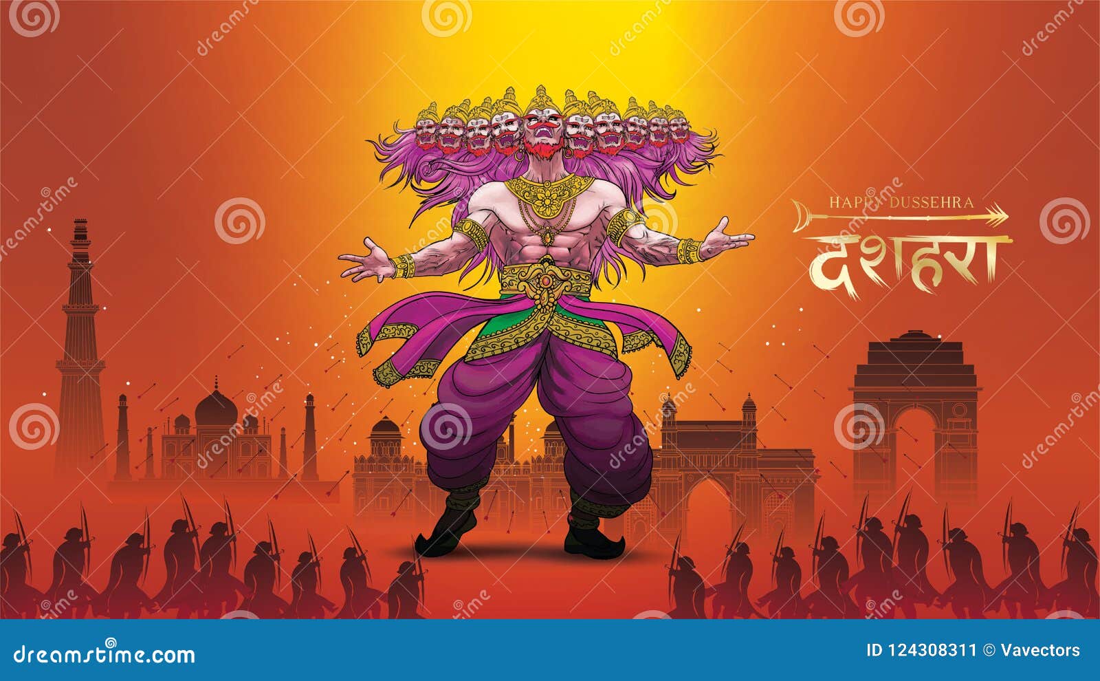 Vector Illustration of Lord Rama Killing Ravana in Happy Dussehra Navratri  Poster Festival of India. Translation : Dussehra Stock Vector -  Illustration of hinduism, durga: 124308311