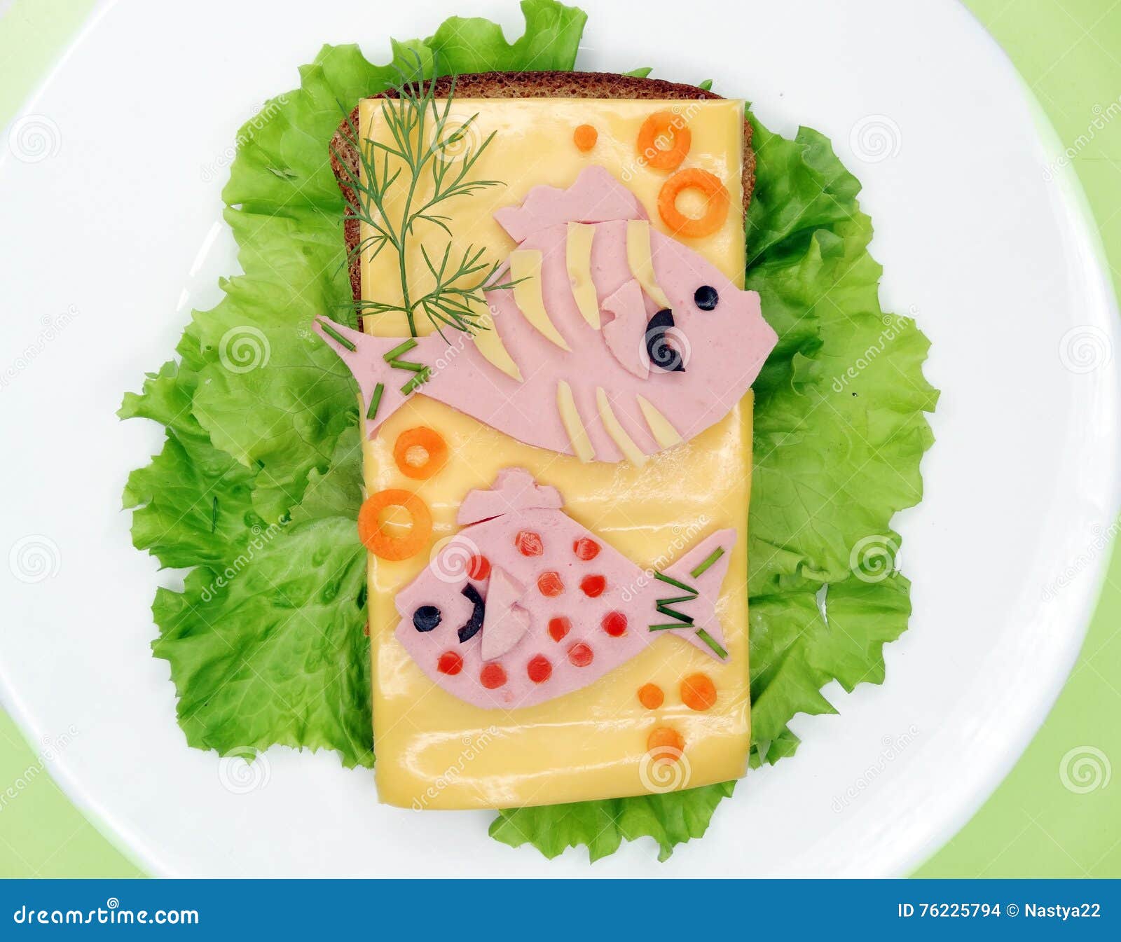 Creative Vegetable Sandwich with Cheese and Sausage Stock Photo Image