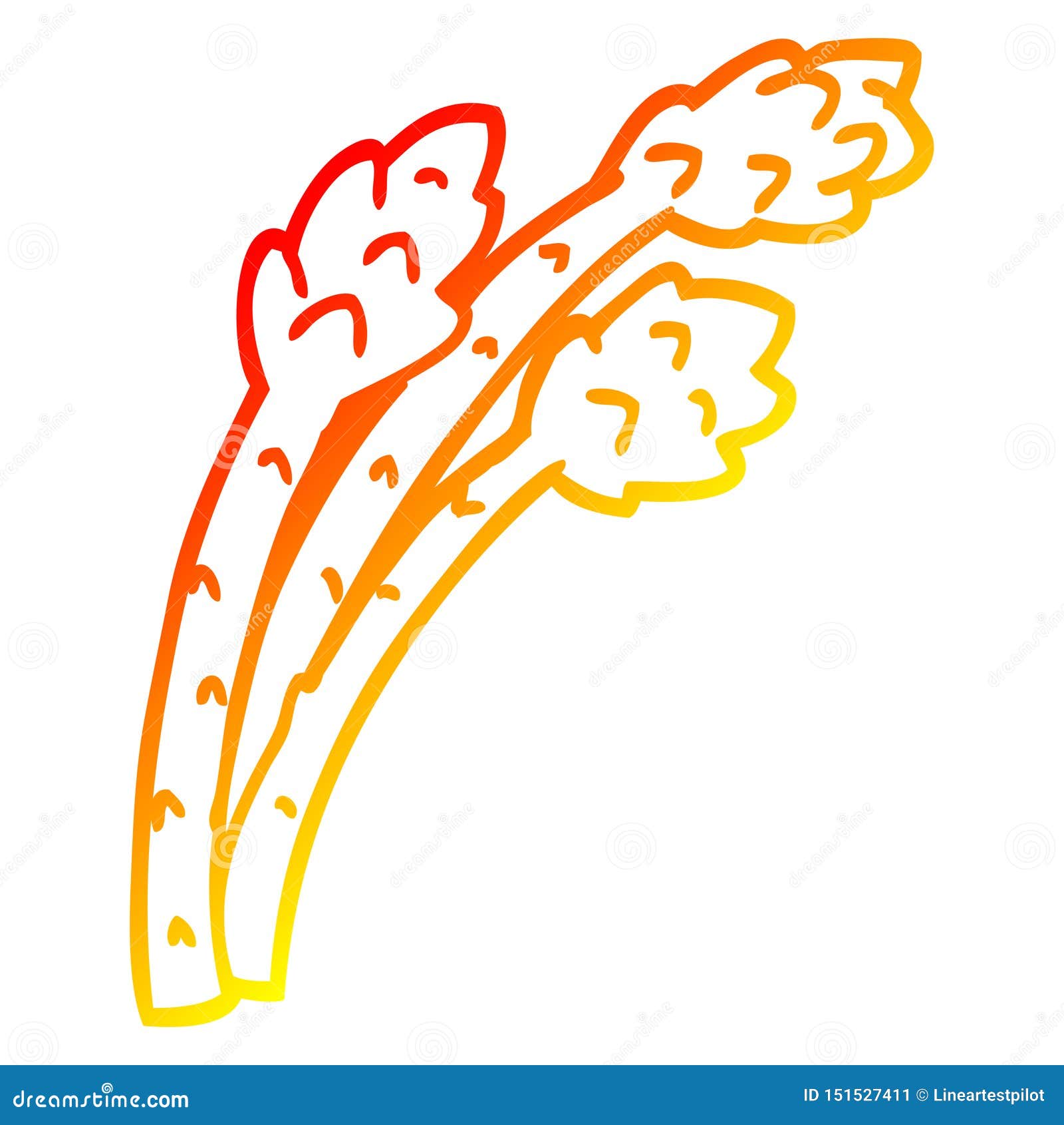 A Creative Warm Gradient Line Drawing Cartoon Asparagus Plant Stock
