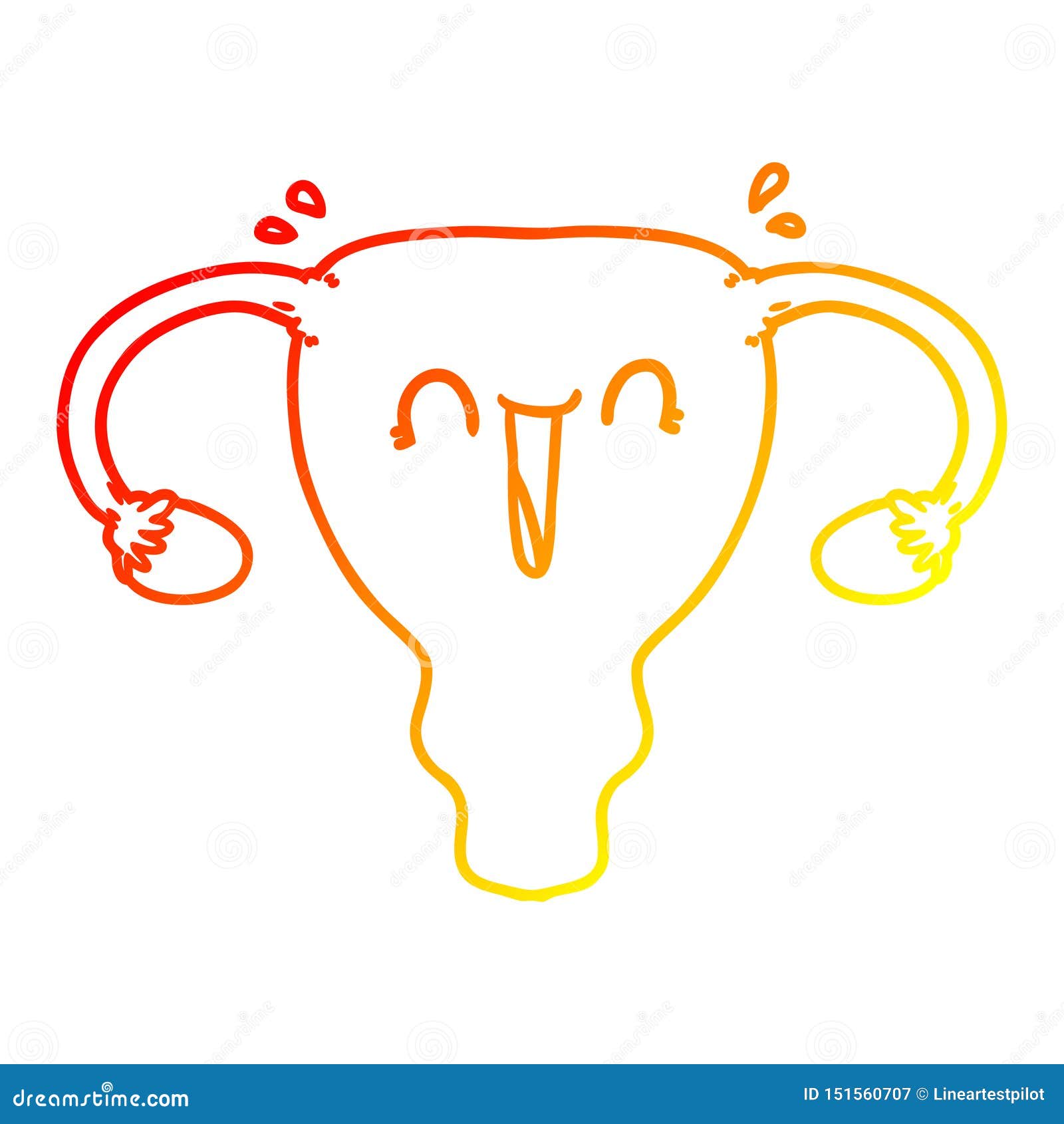 A Creative Warm Gradient Line Drawing Cartoon Happy Uterus Stock Vector
