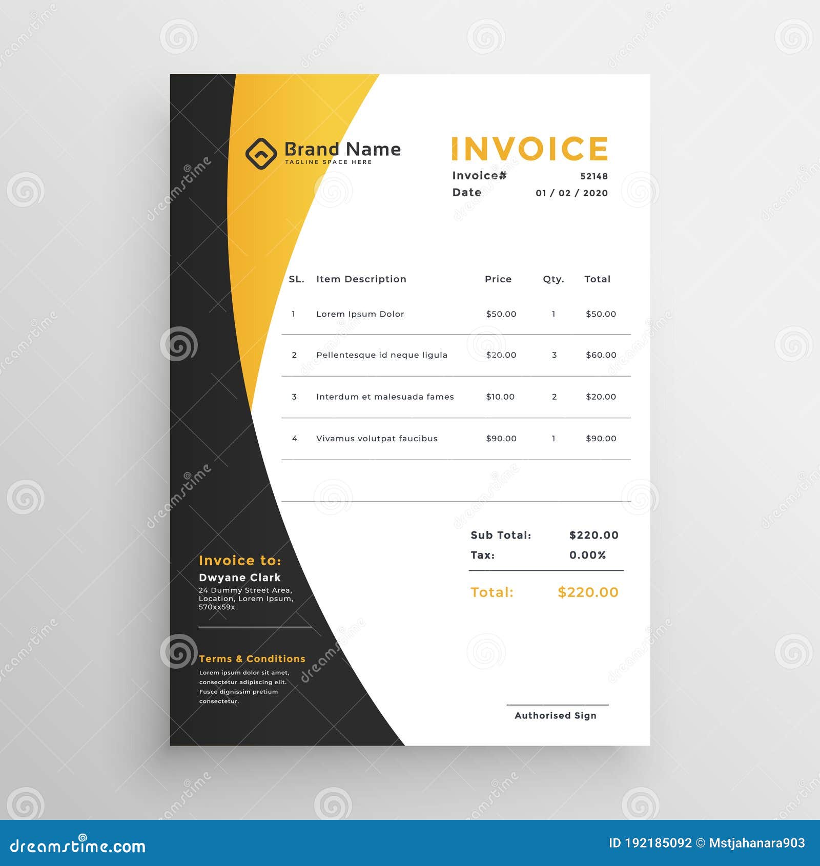 Creative Yellow Modern Invoice Template Stock Vector Throughout Image Of Invoice Template