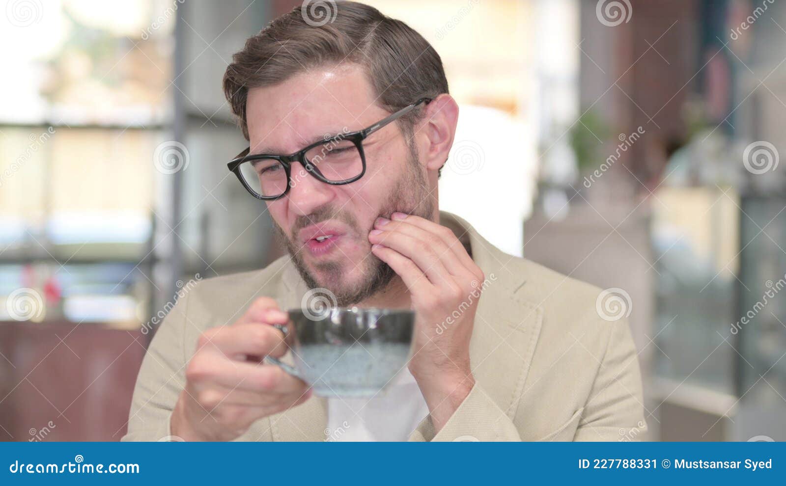 Young Man Having Toothache while Drinking Coffee Stock Image Image of