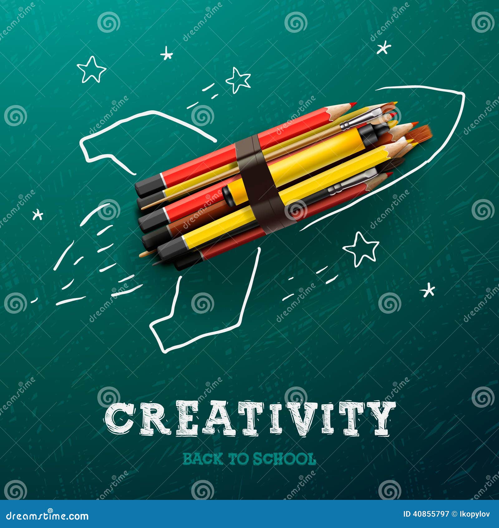 creativity learning. rocket with pencils