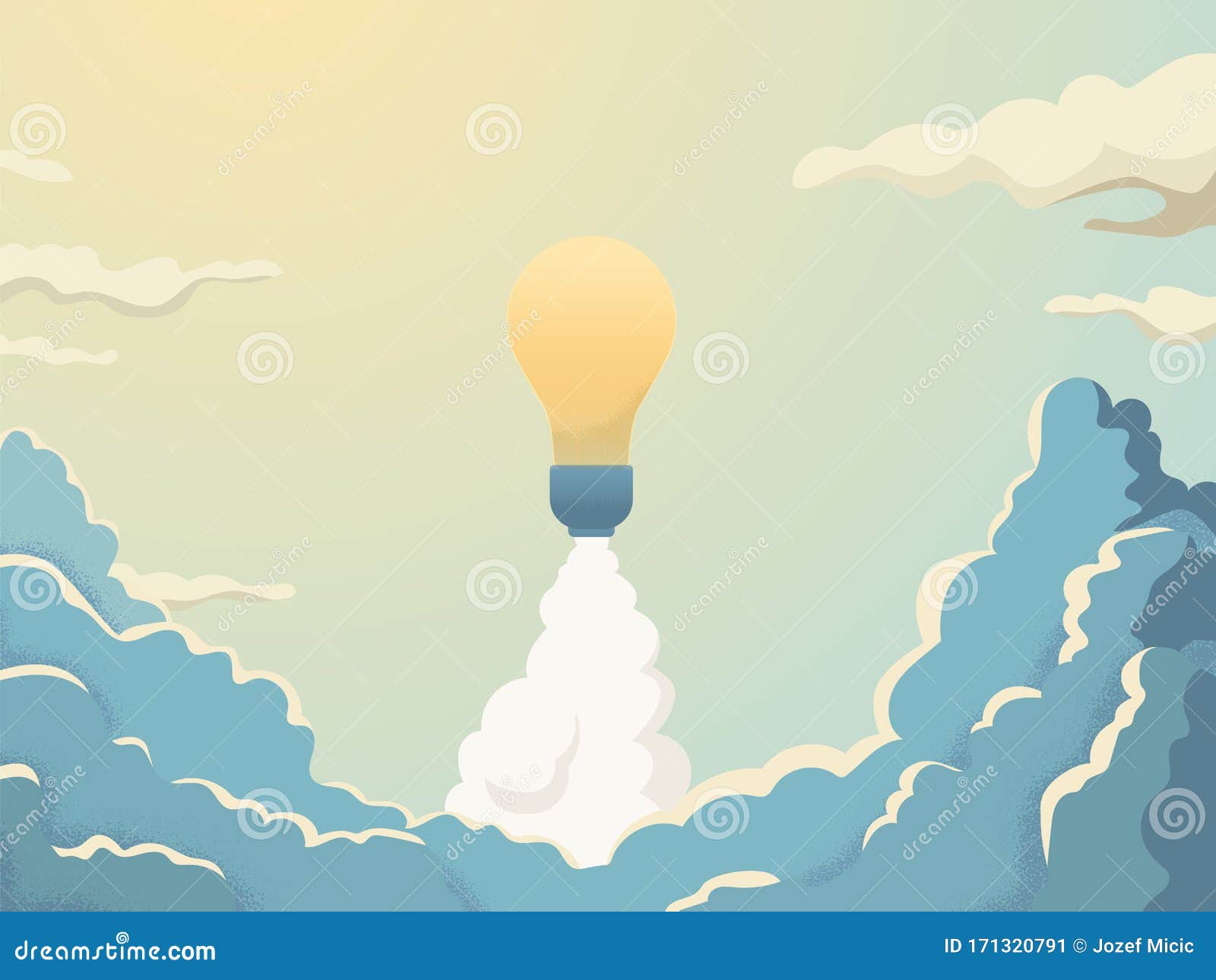 creativity  concept with lightbulb space rocket launch into space.  of innovation, invention, new business.
