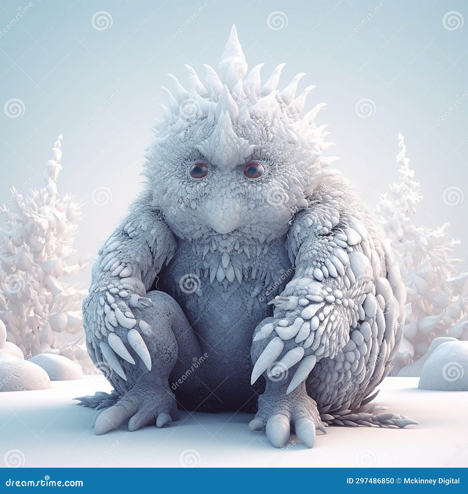 white alien like creature, with frozen scenery around.