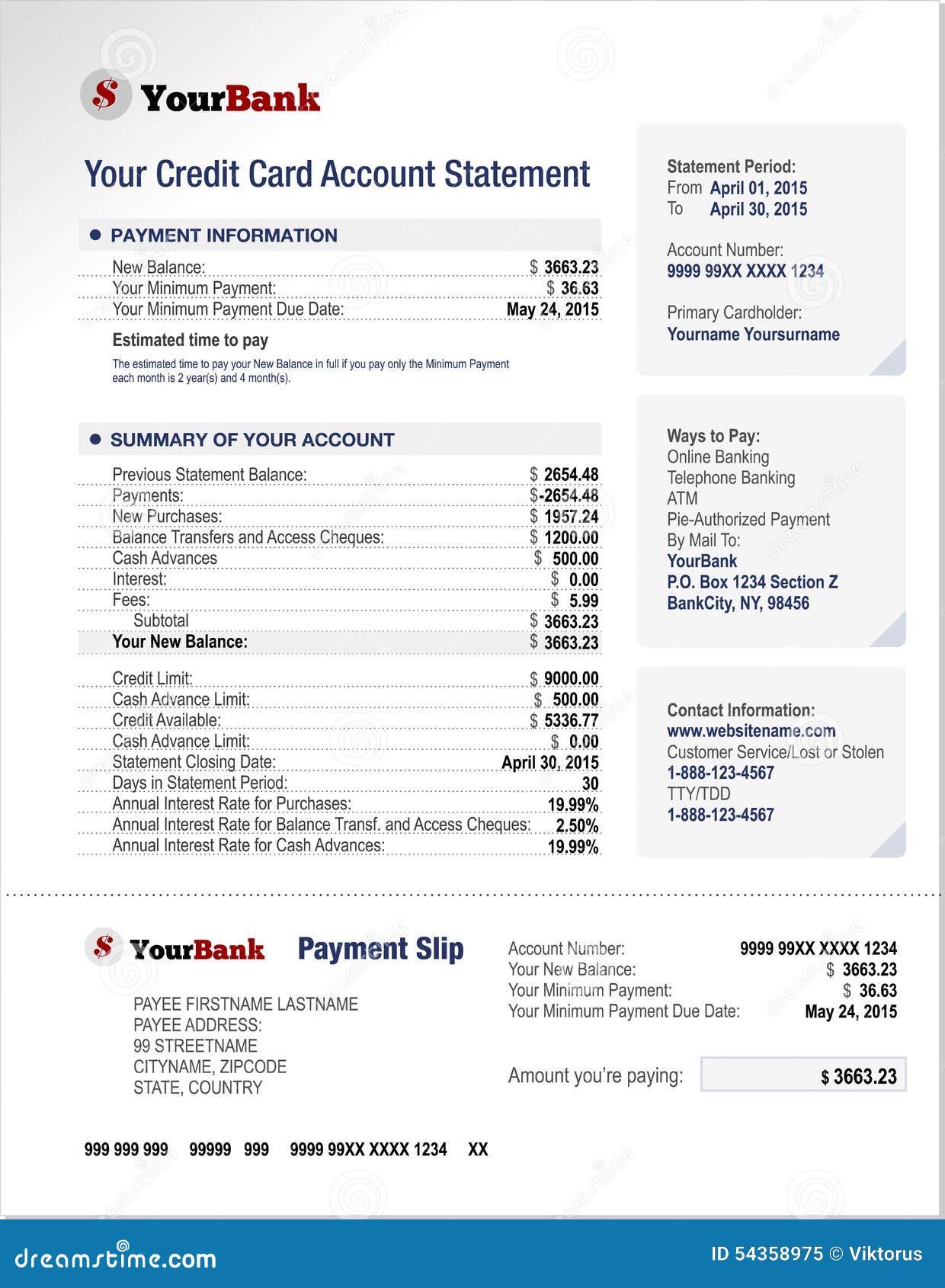 credit card bank account statement template