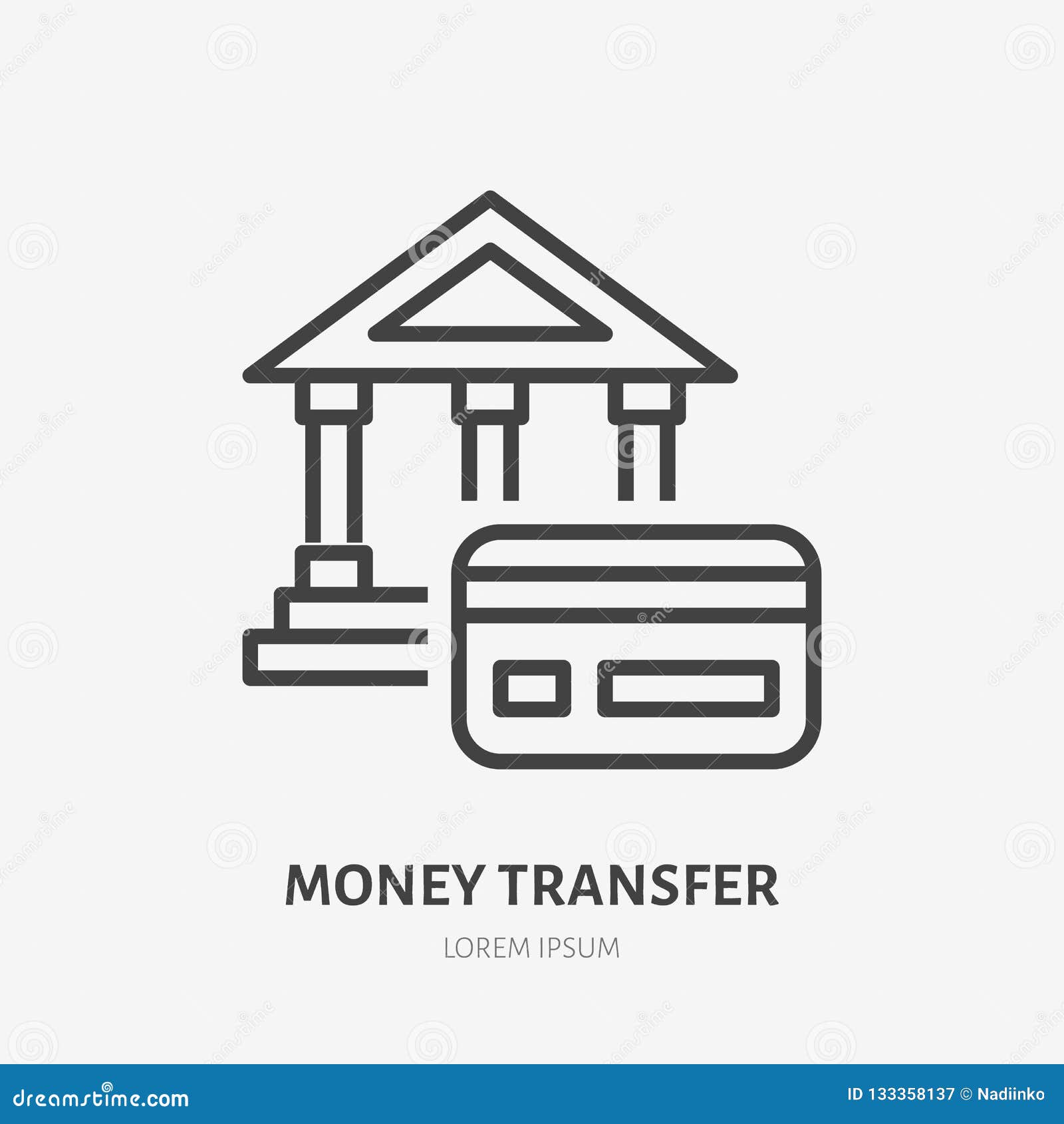 Credit Card and Bank Flat Line Icon. Money Transfer Sign. Thin
