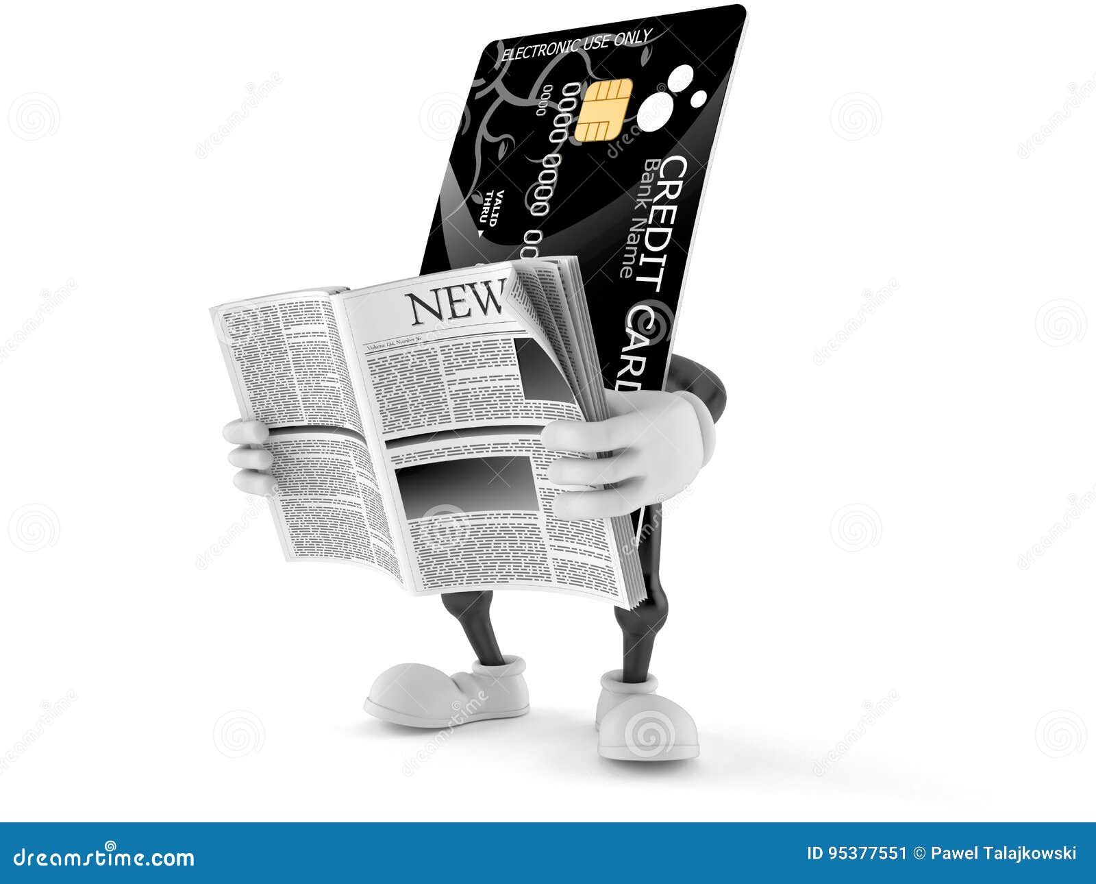 Credit Card Character Reading Newspaper Stock Illustration