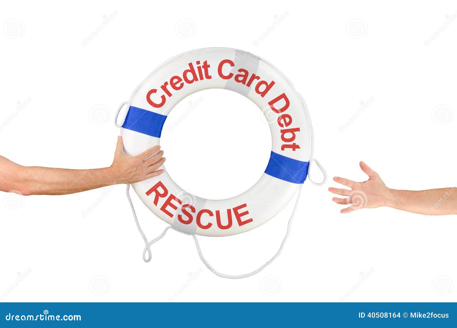 credit card debt rescue life buoy ring and hands