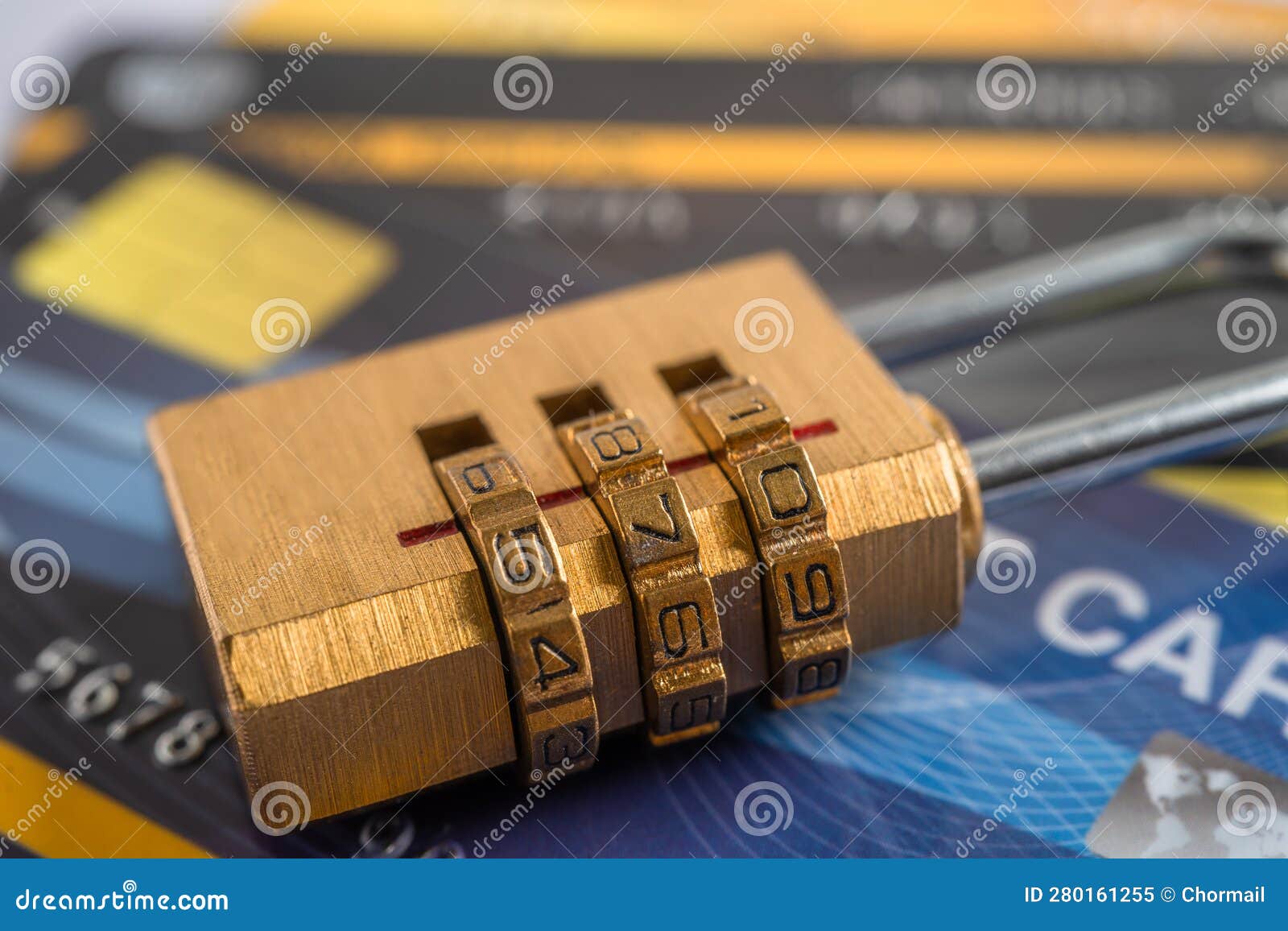 Credit Card with Password Key Lock, Finance Security Concept Stock