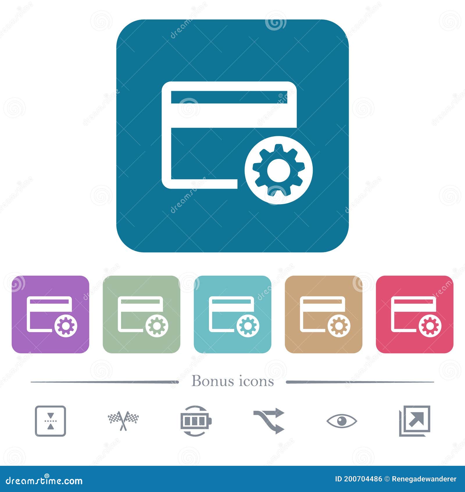 credit card settings flat icons on color rounded square backgrounds