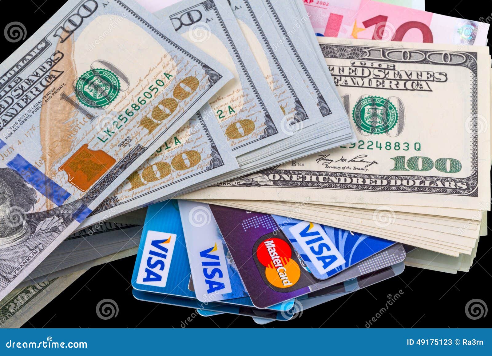 Credit cards and Cash editorial stock photo. Image of dollar - 49175123