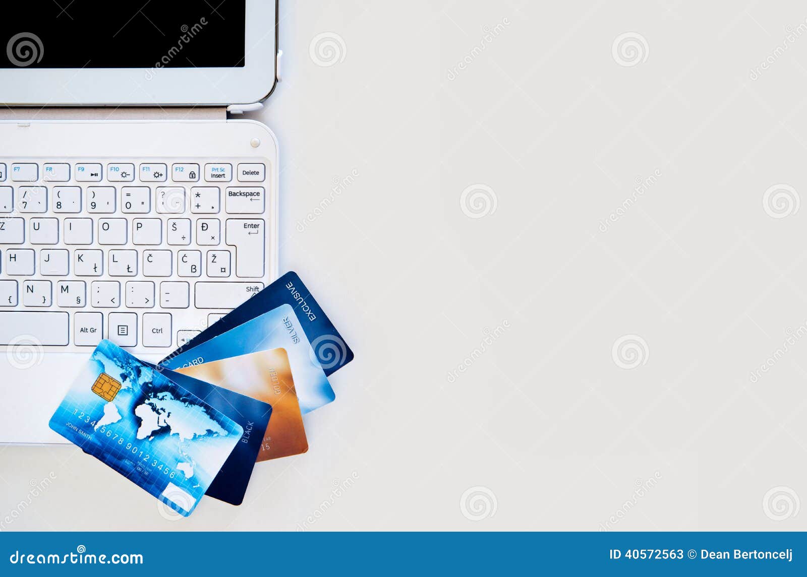 Credit Cards on the Desk with Computer Stock Image Image of secure