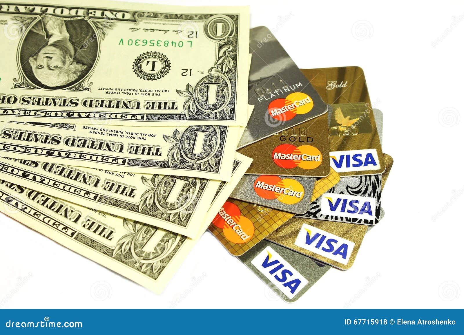 Credit cards and dollars editorial stock photo. Image of loan 67715918