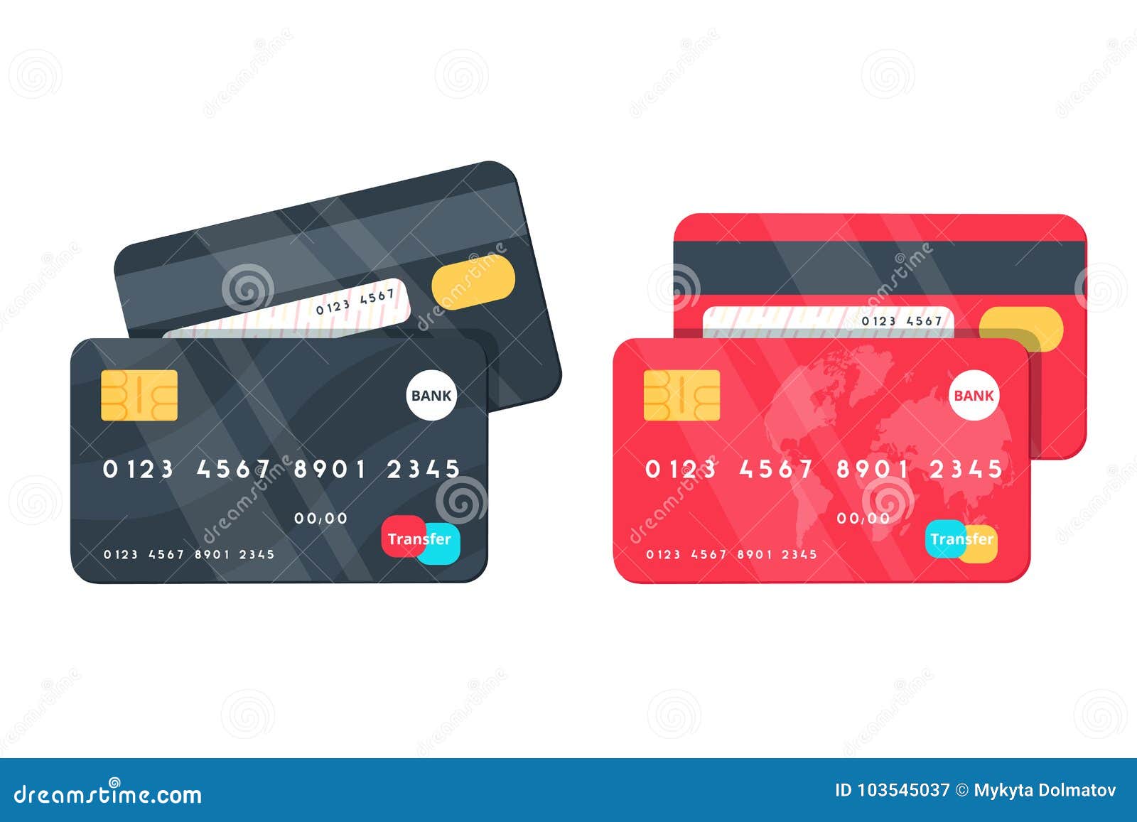 Credit Debit Card Front Back Stock Illustrations – 833 Credit Debit ...