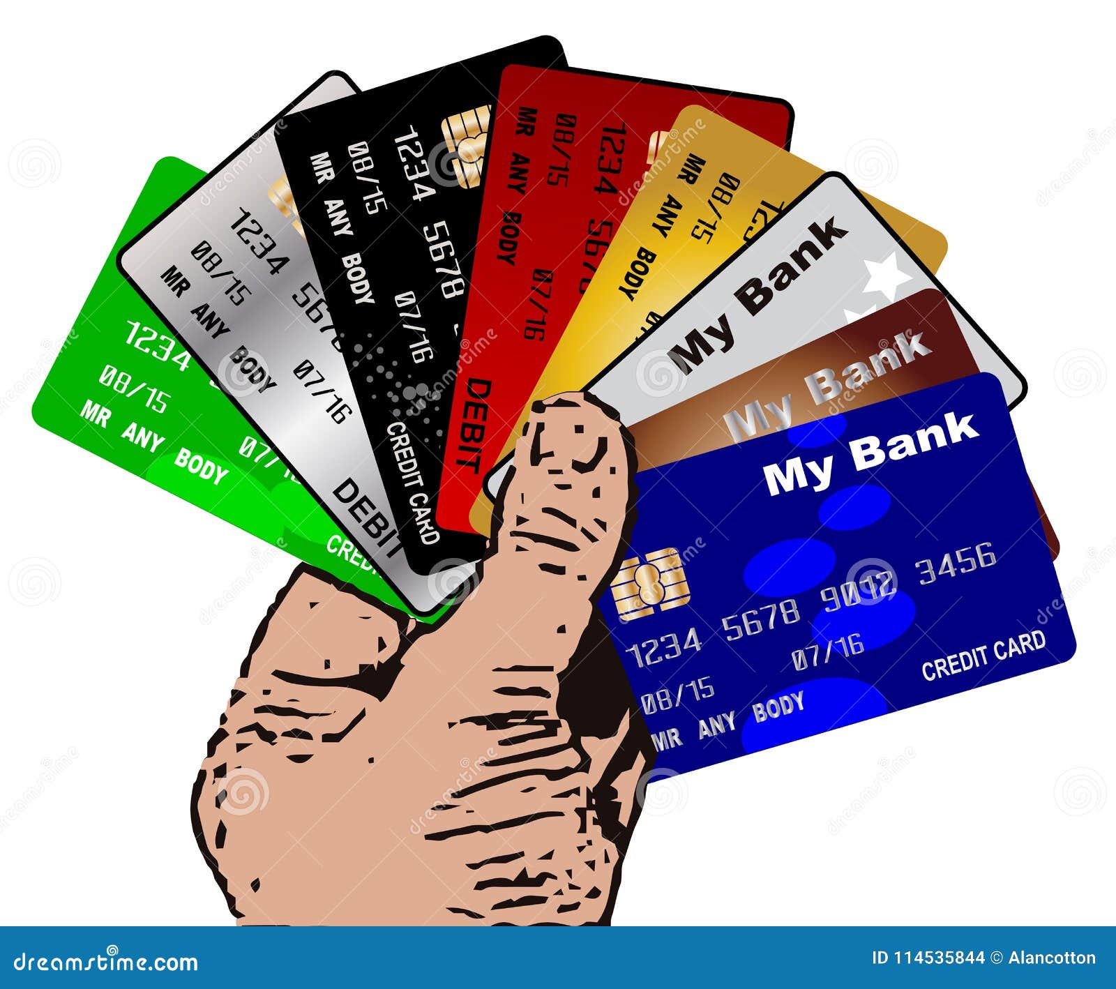 Credit And Debit Cards In Cartoon Hand Stock Vector - Illustration of finance, bank: 114535844
