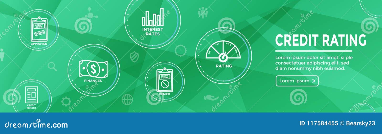 Credit Rating Header Web Banner with Debt, Credit Card, & Credit Stock