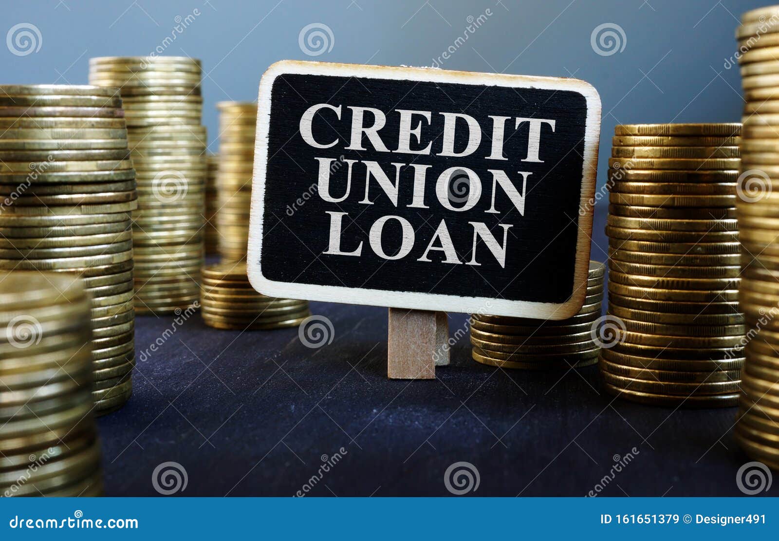 credit union loan sign on wooden plate and money