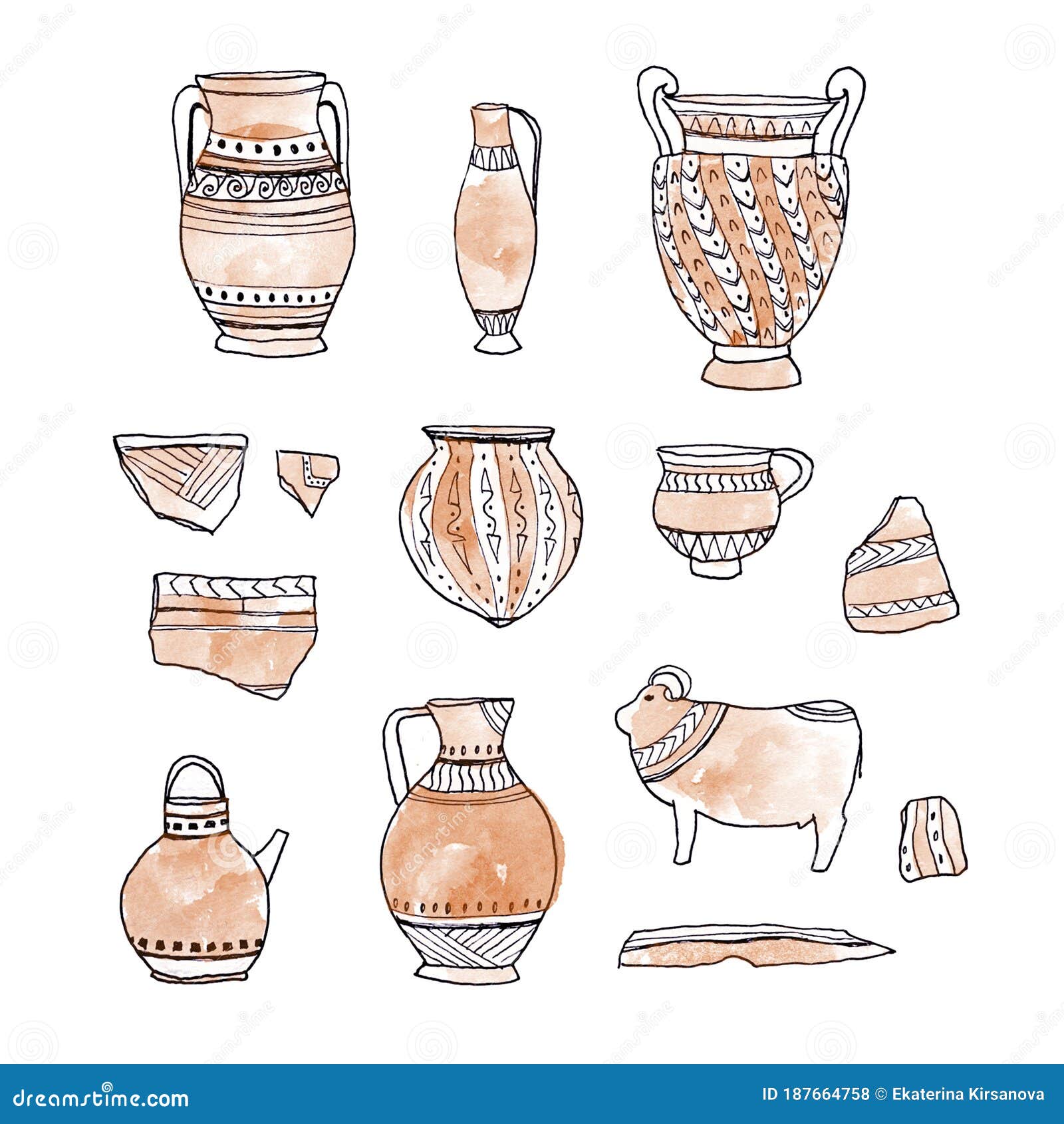 Creece Amphora Ilustración Set Con Toro Y Jarrones De Tazones Antiguos Stock de ilustración - Ilustración de griego, forma: 187664758 Creece Amphora Ilustración Set Con Toro Y Jarrones De Tazones Antiguos Stock de ilustración - Ilustración de griego, forma: 187664758