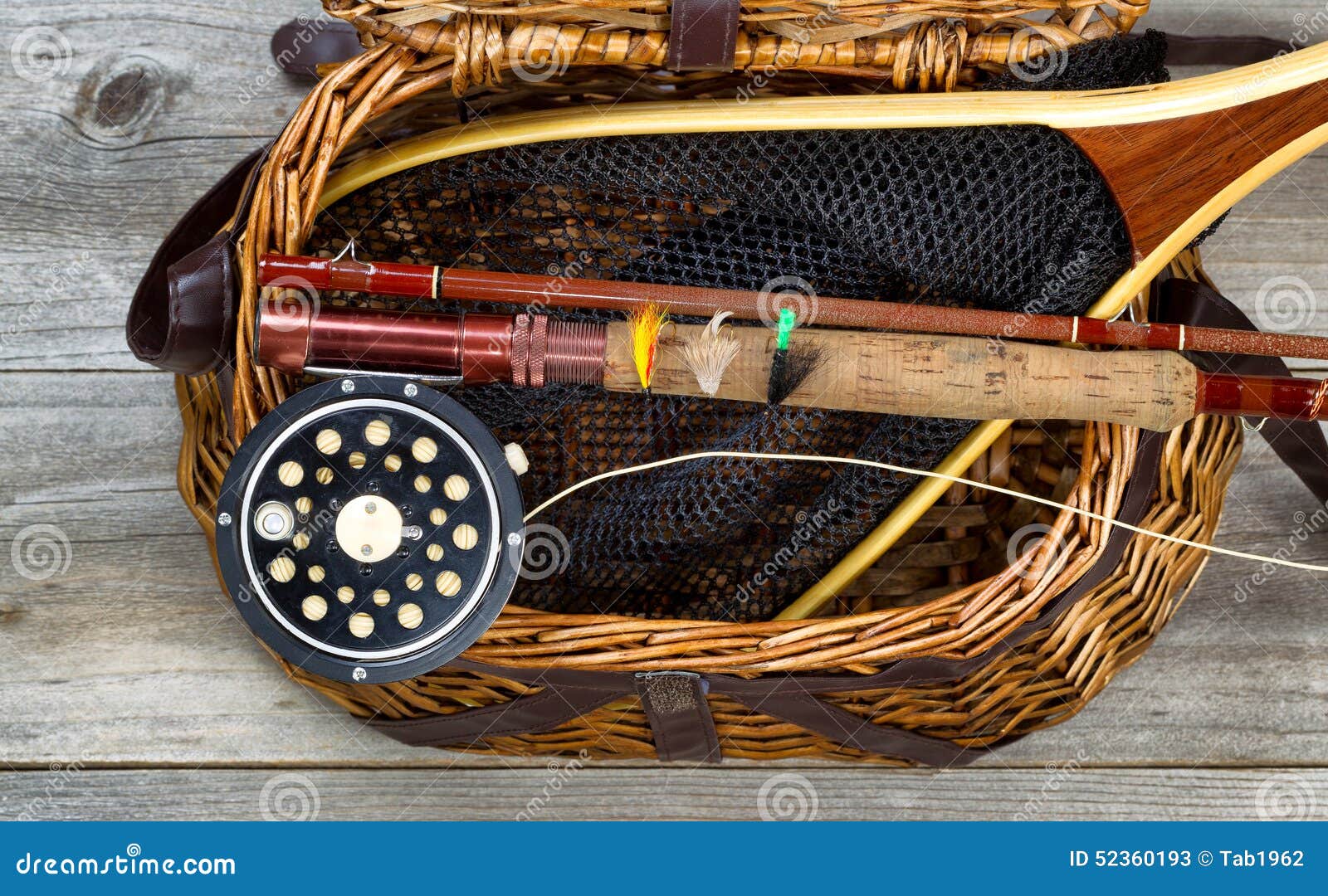 Creel Filled with Trout Fishing Equipment Stock Image - Image of