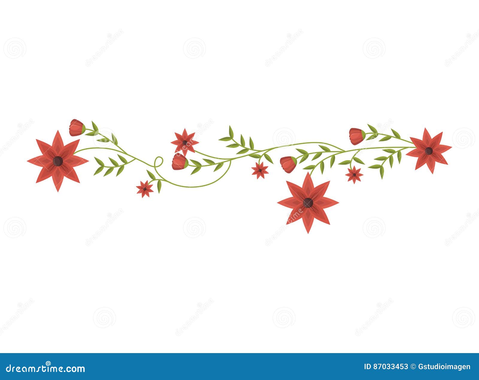 Creeper with Red Flowers Floral Design Stock Vector Illustration of