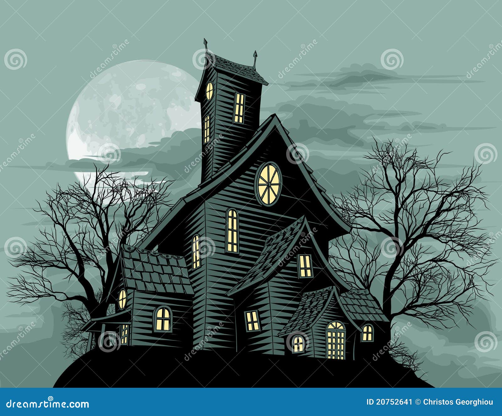 creepy haunted ghost house scene 