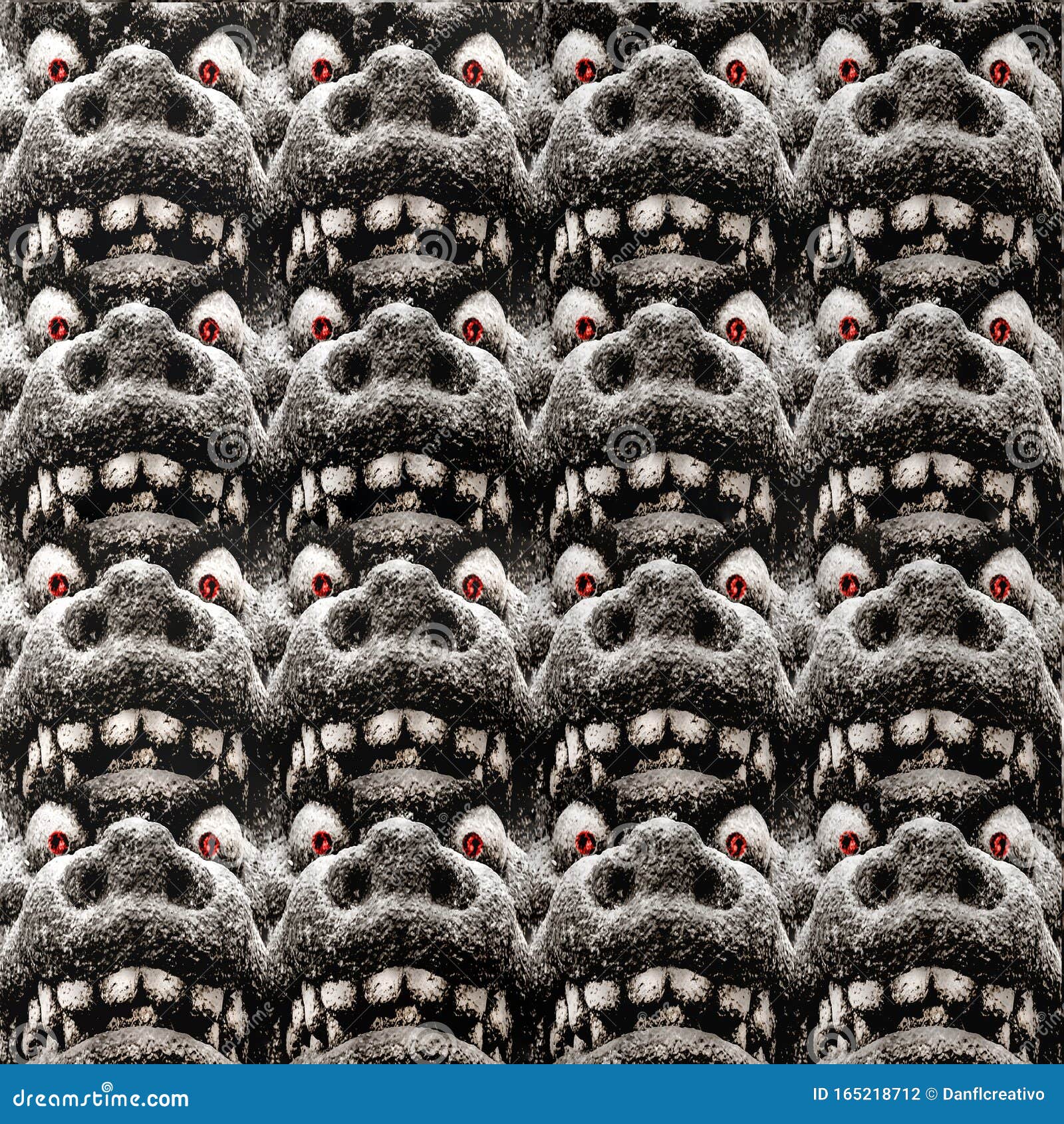Creepy Monster Head Motif Seamless Pattern Stock Photo Image of