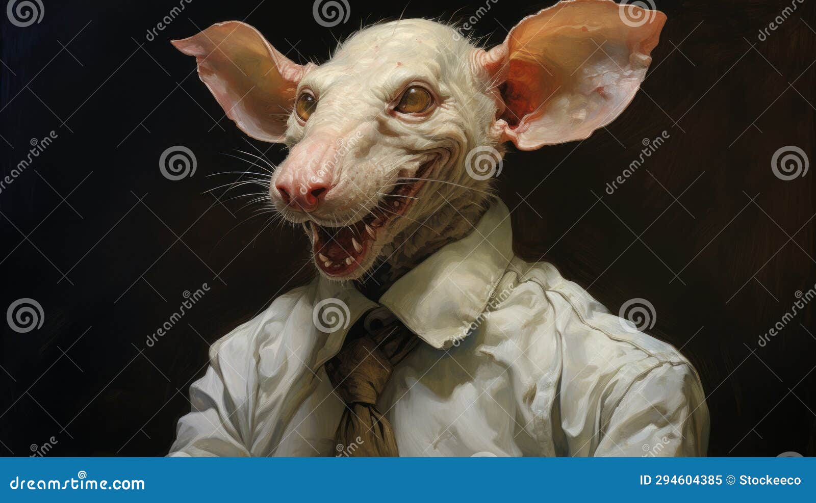 creepy realistic painting of a rat in a tie by joshua hoffine