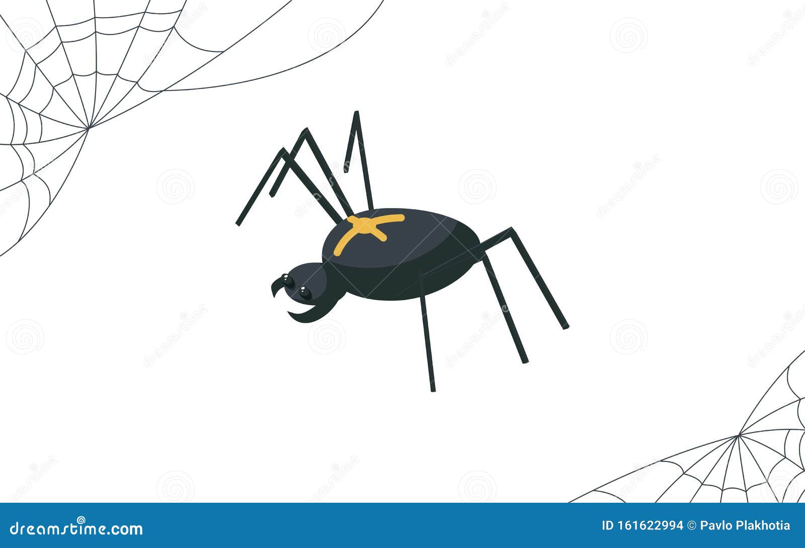 creepy spider and cobweb  . dangerous arachnid, scary poisonous insect with cross on back  on