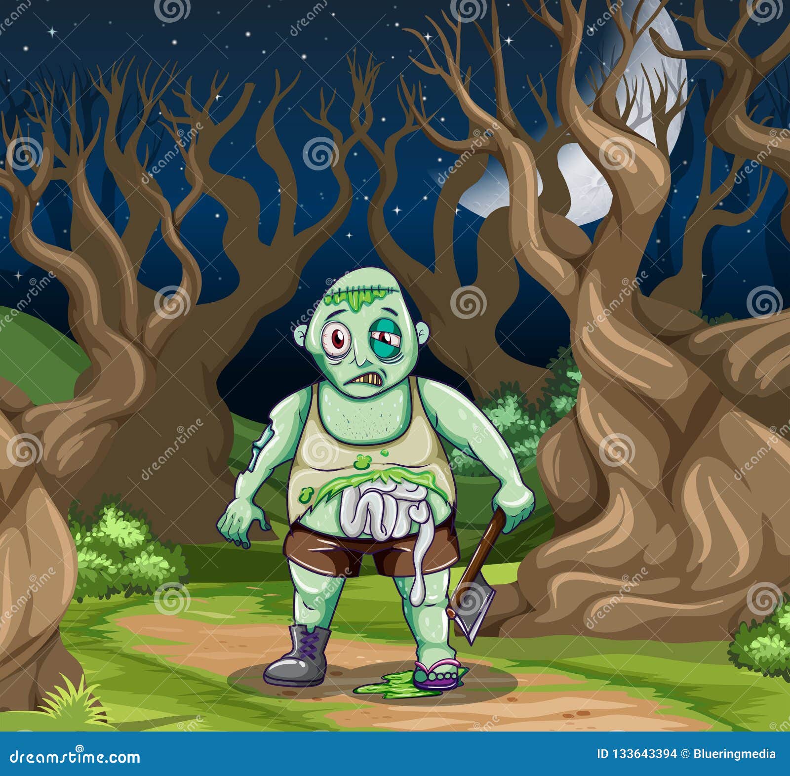 Creepy zombie in scene stock vector. Illustration of night - 133643394
