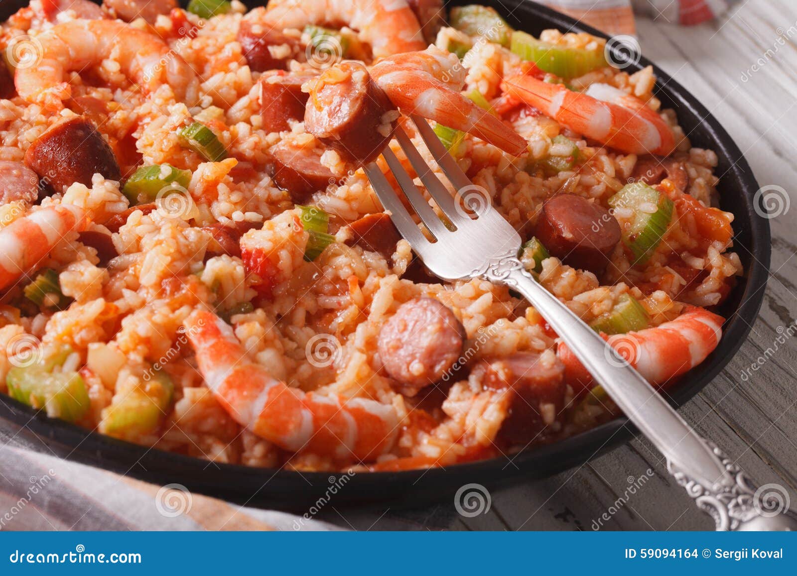 Creole Jambalaya Closeup on the Table. Horizontal Stock Photo Image of cuisine, louisiana