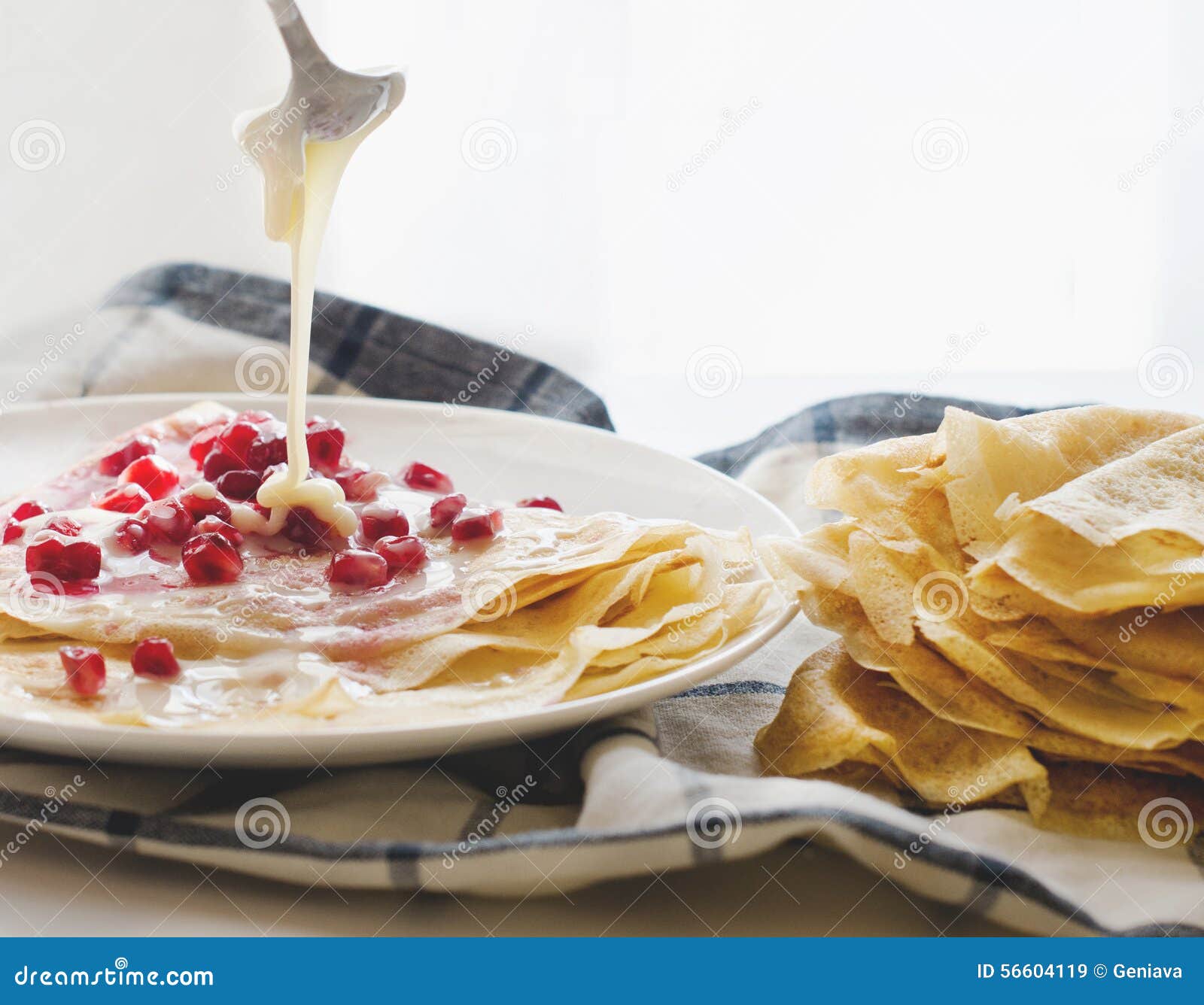 Crepes Pomegranate Condensed Milk Stock Image - Image of lightdish