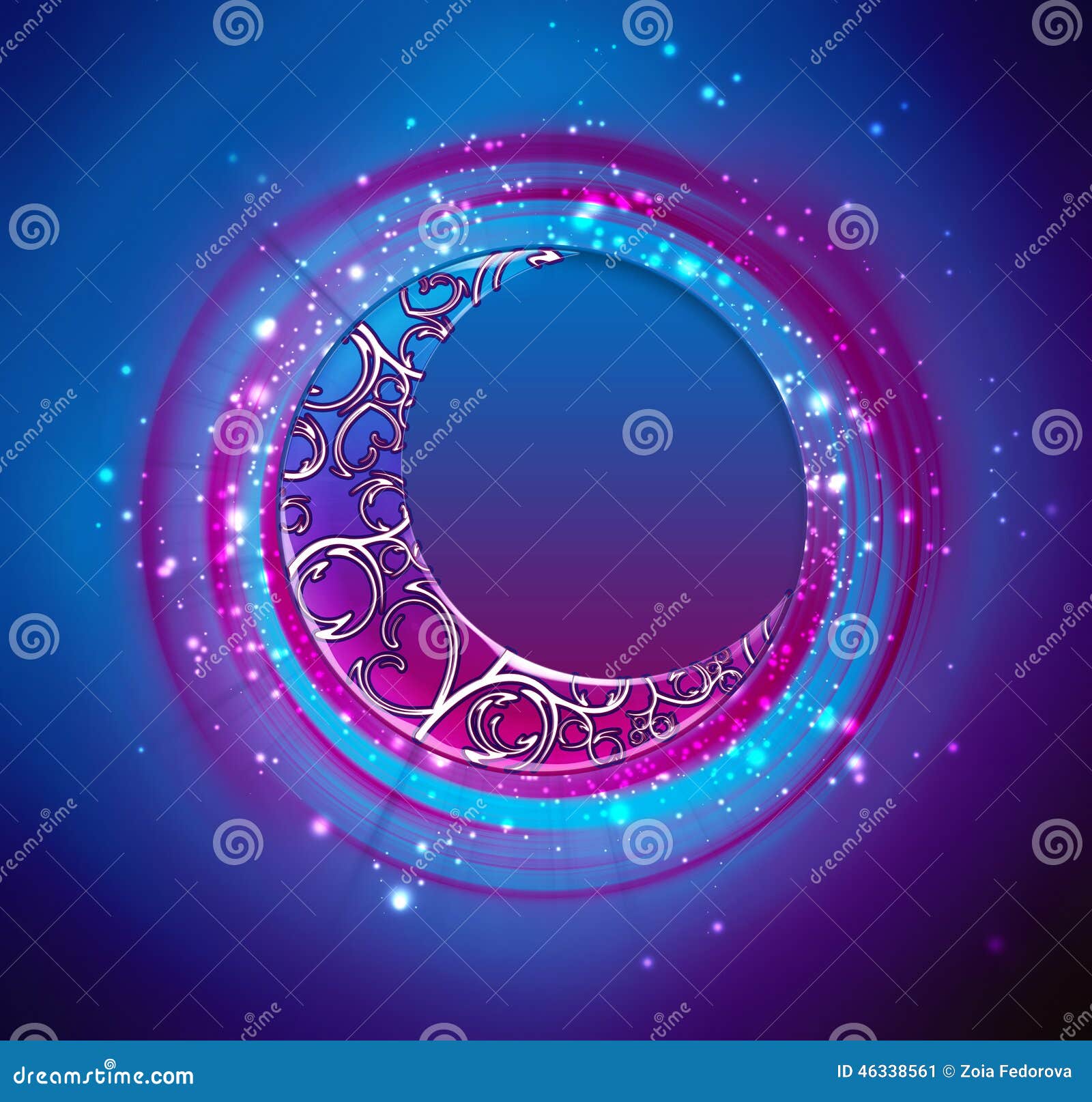 Crescent on blue background - night scene design