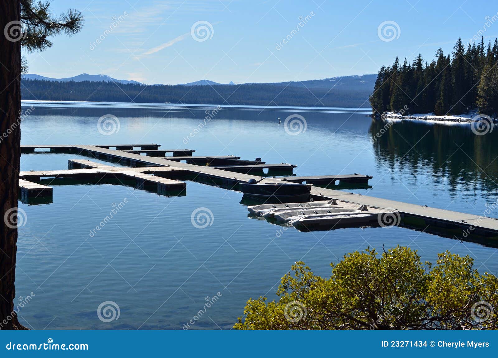 Crescent Lake stock photo. Image of tree, dock, blue 23271434