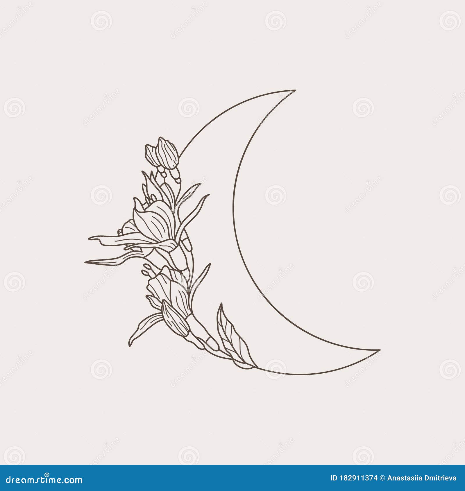Crescent Moon Of Flowers In A Trendy Minimal Linear Style Vector Floral Outline Icon Tattoo Design Stock Vector Illustration Of Circle Crescent