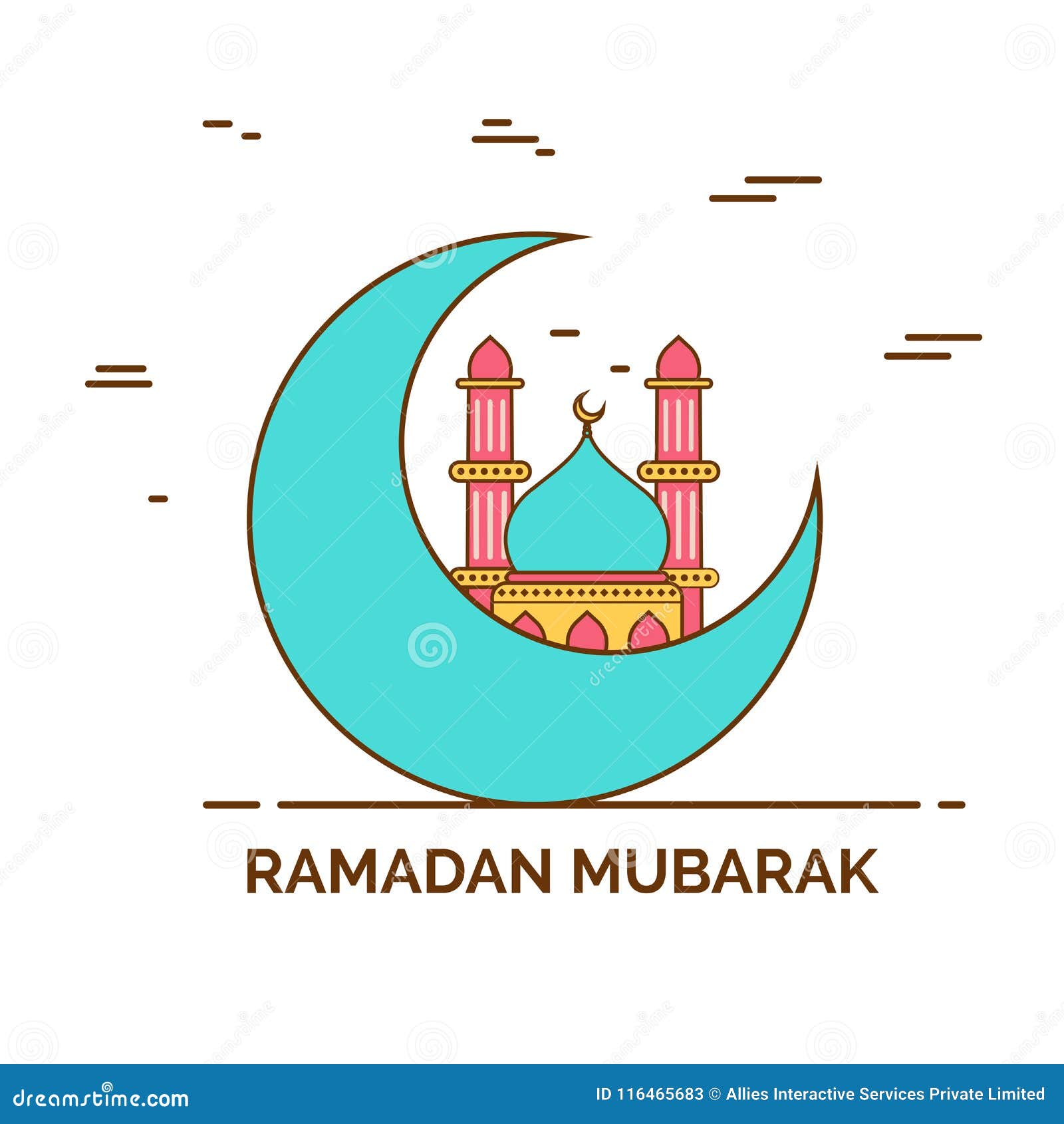 Crescent Moon with Mosque on White Background. Ramadan Mubarak C ...