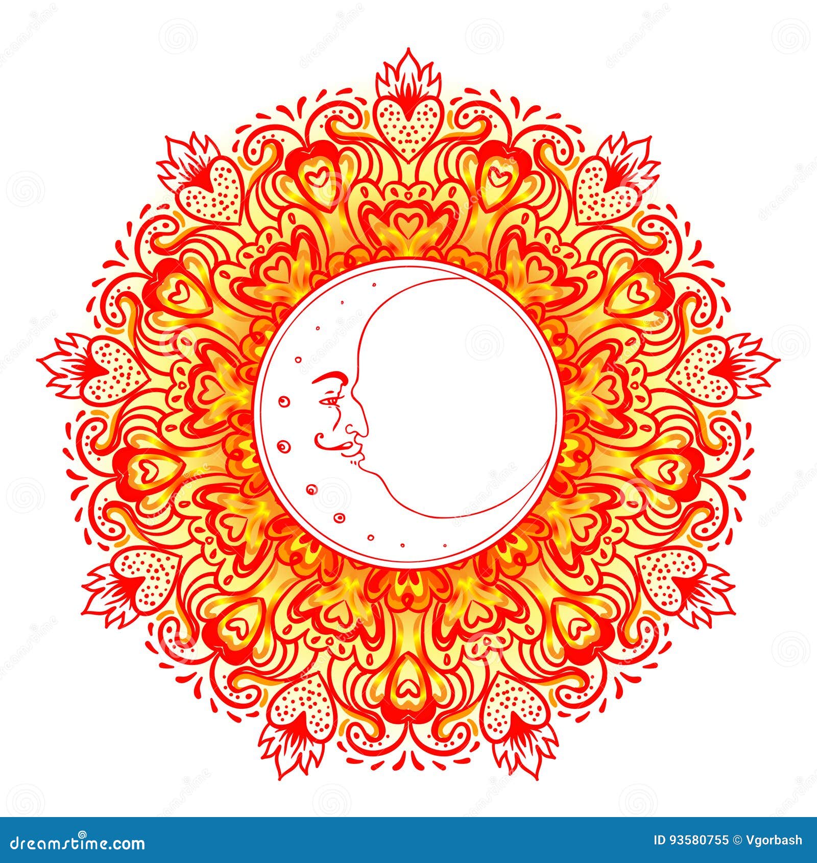 Download Crescent Moon Over Colorful Mandala. Vector Illustration ...