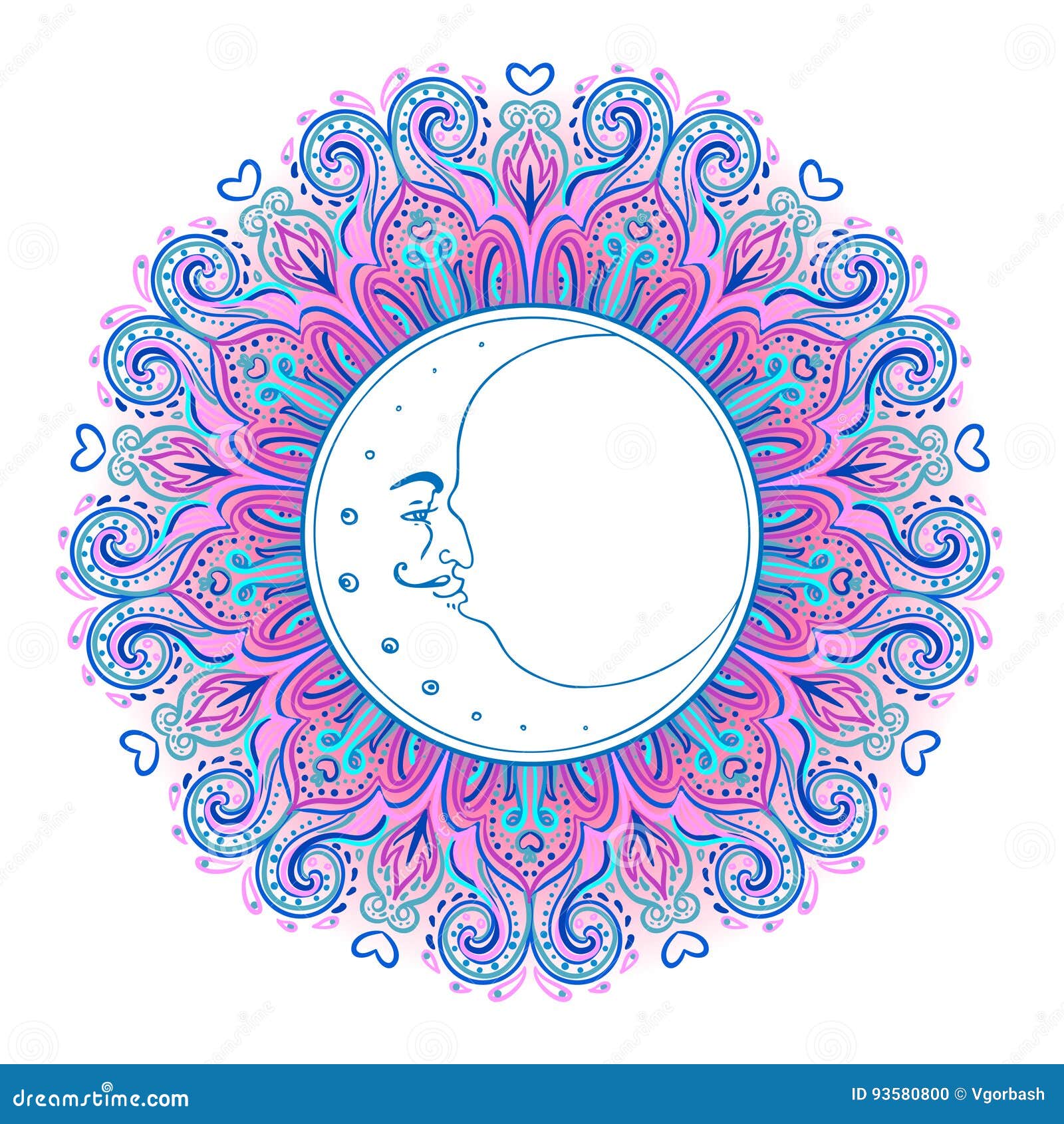 Download Crescent Moon Over Colorful Mandala. Vector Illustration ...