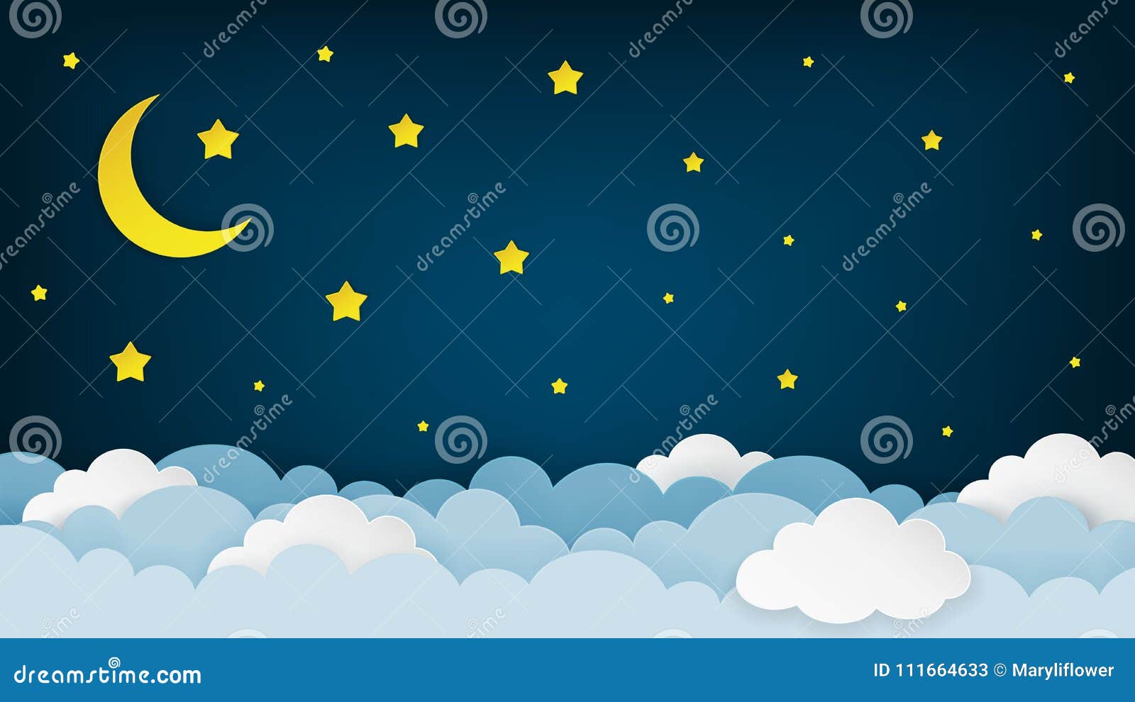 Crescent Moon, Stars, and Clouds on the Midnight Sky Background ...