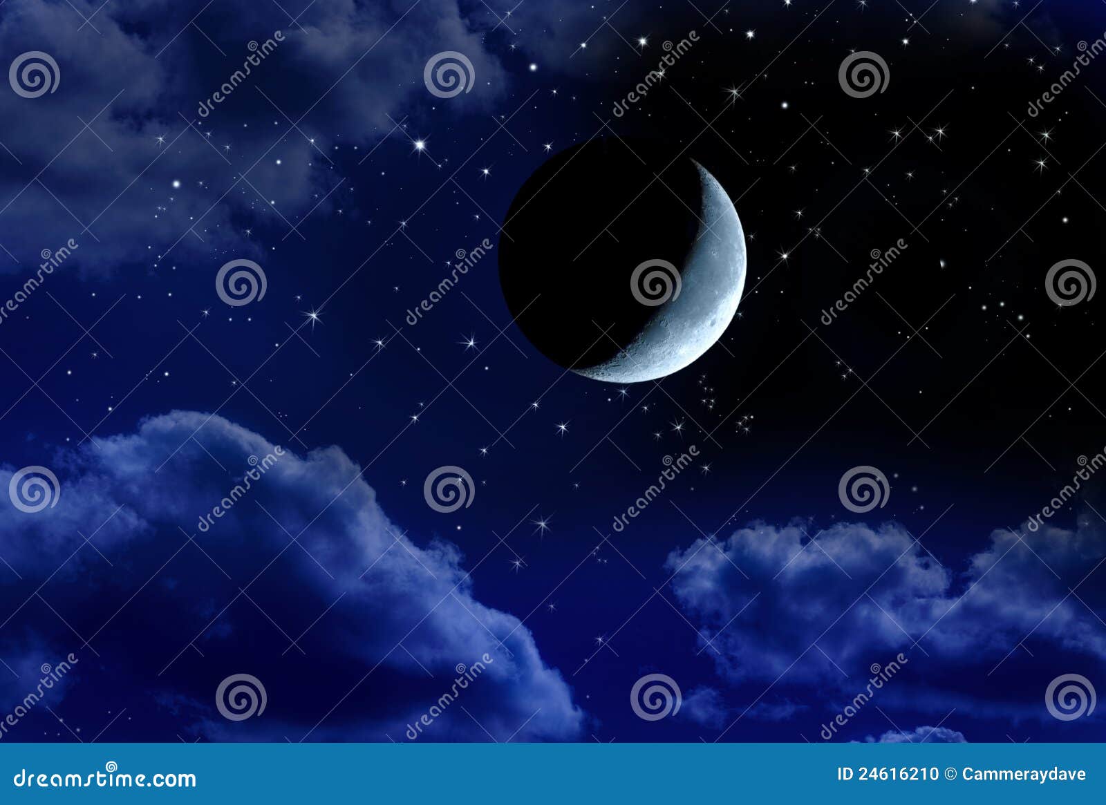 crescent moon stars night sky