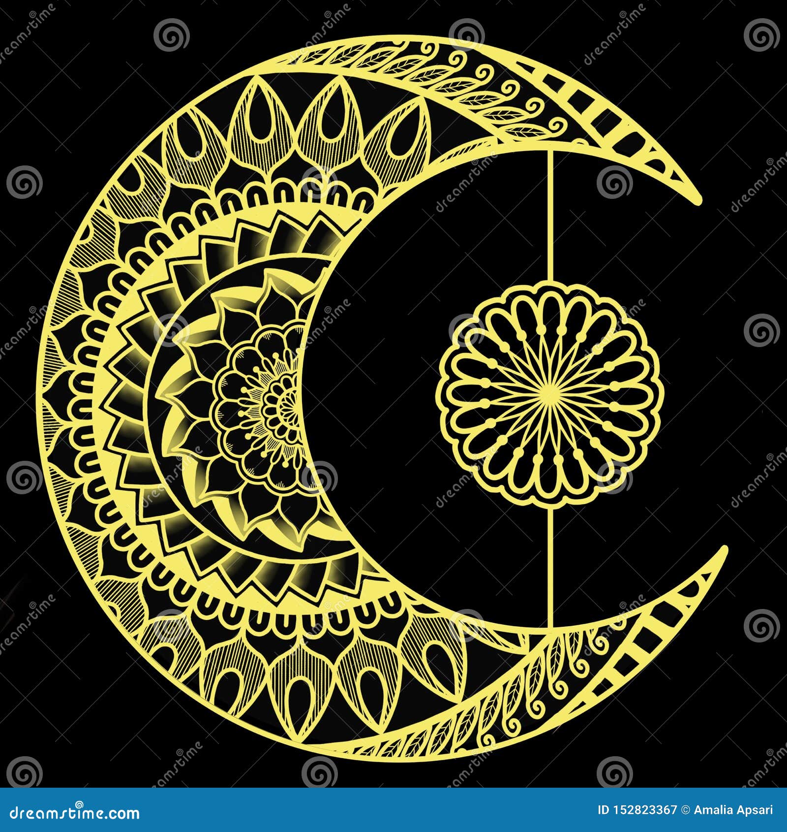 Download Crescent Moon With Yellow Mandalas Stock Vector ...
